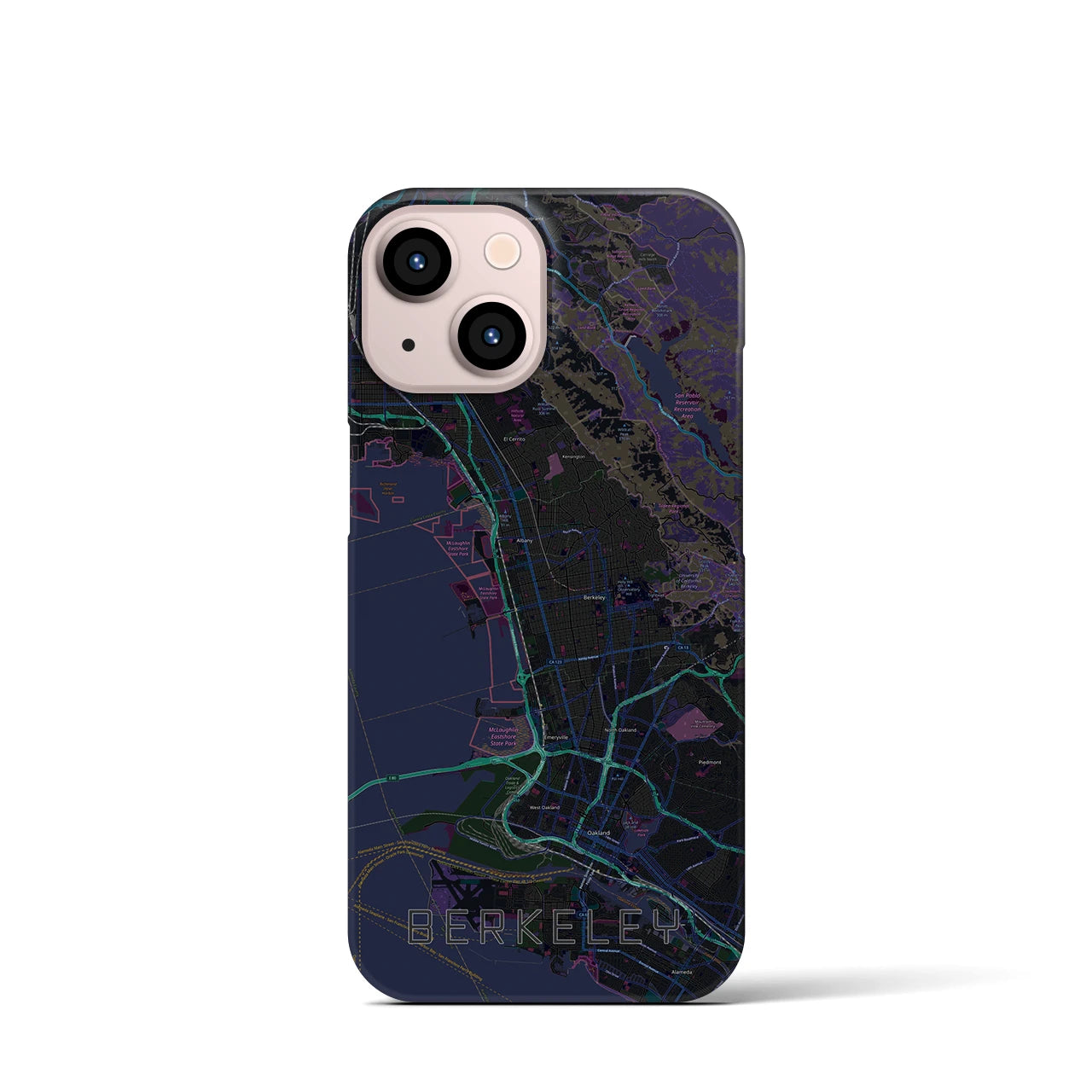 【バークレー】地図柄iPhoneケース（バックカバータイプ・ブラック）iPhone 13 mini 用