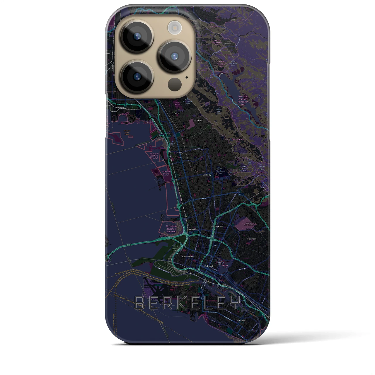 【バークレー】地図柄iPhoneケース（バックカバータイプ・ブラック）iPhone 14 Pro Max 用