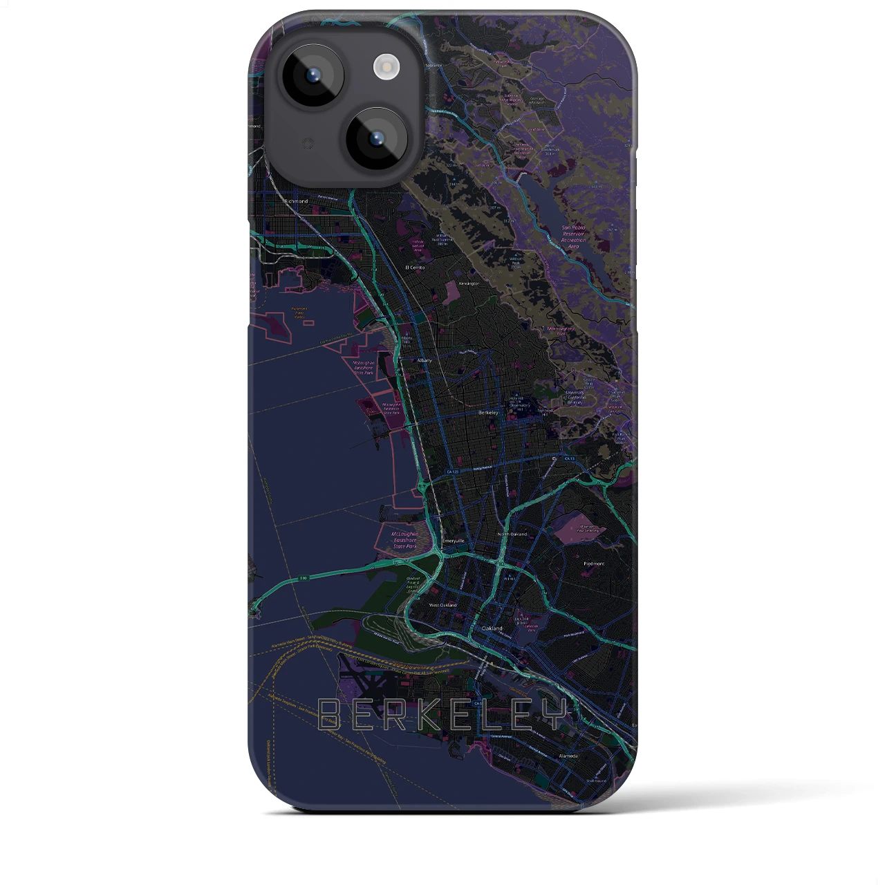 【バークレー】地図柄iPhoneケース（バックカバータイプ・ブラック）iPhone 14 Plus 用