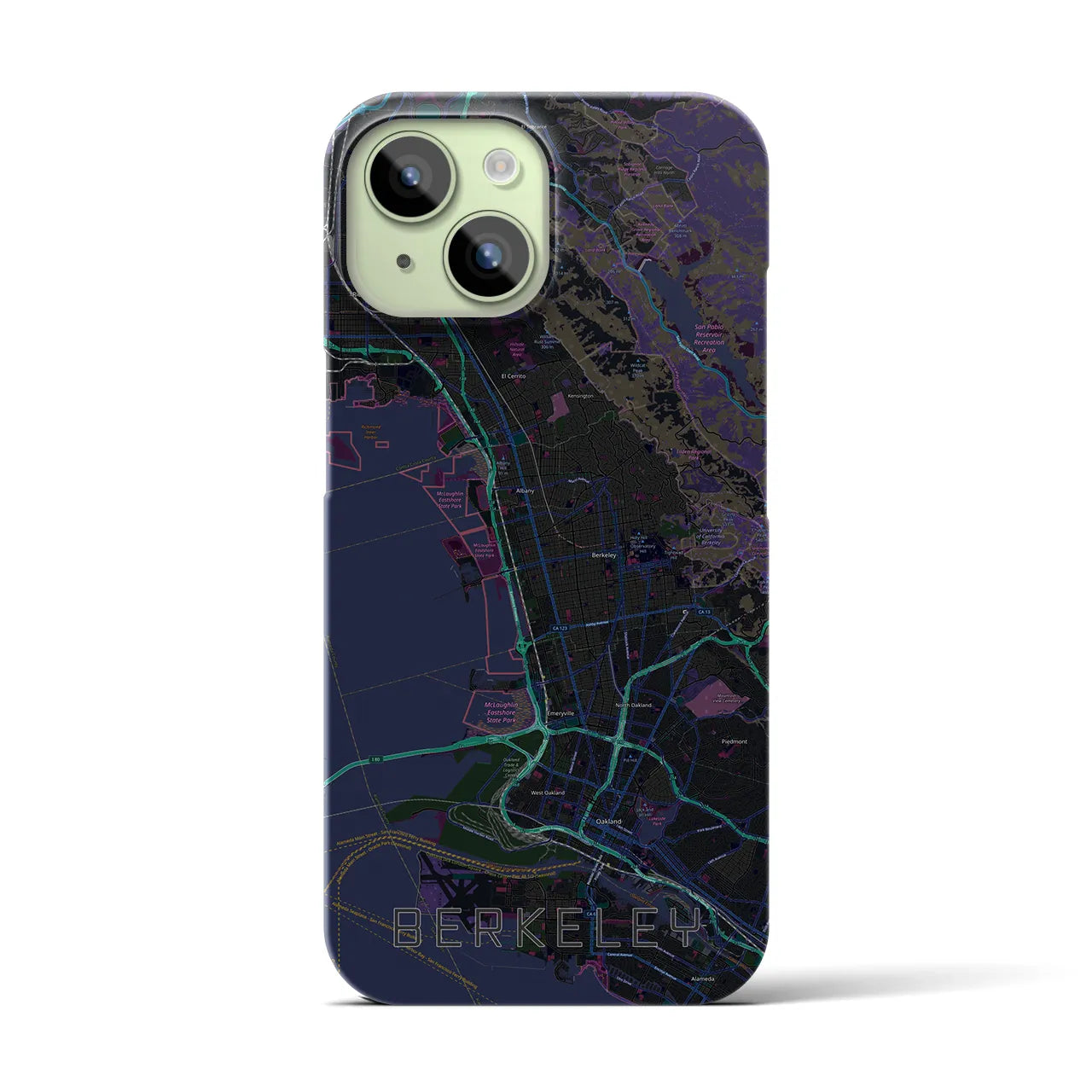 【バークレー】地図柄iPhoneケース（バックカバータイプ・ブラック）iPhone 15 用