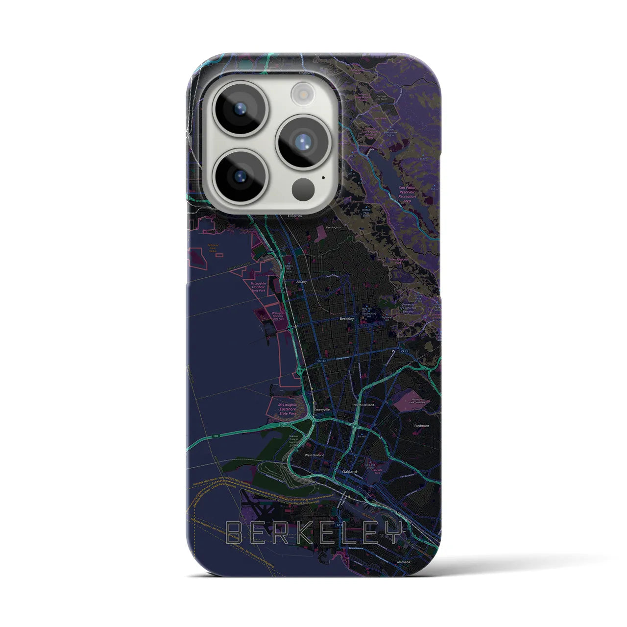 【バークレー】地図柄iPhoneケース（バックカバータイプ・ブラック）iPhone 15 Pro 用