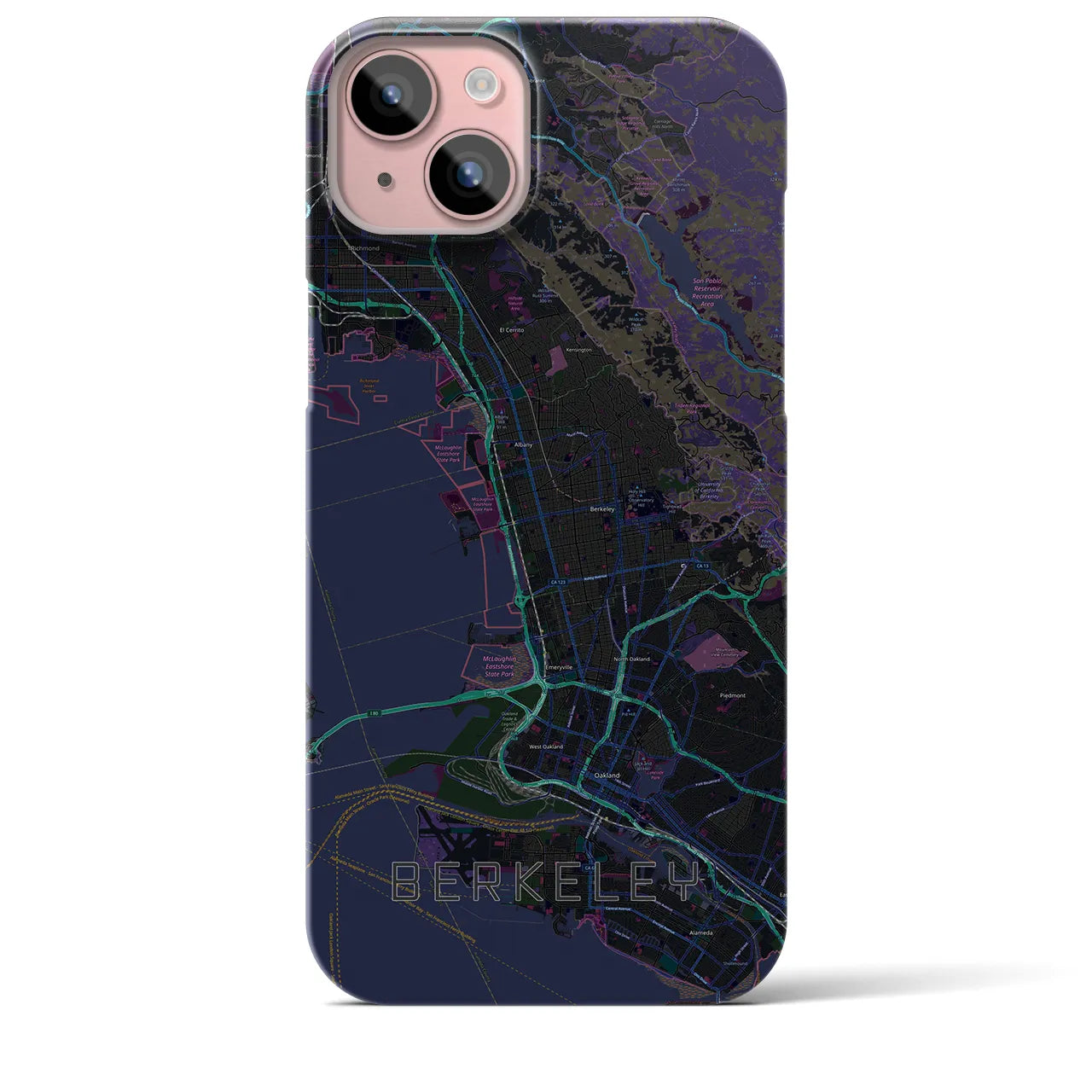 【バークレー】地図柄iPhoneケース（バックカバータイプ・ブラック）iPhone 15 Plus 用