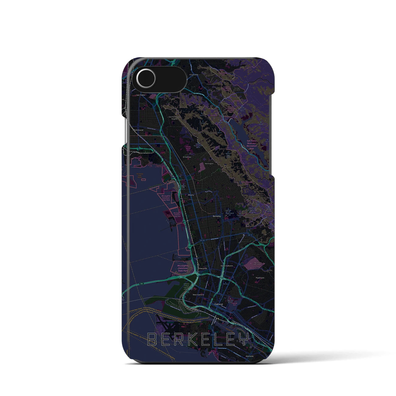 【バークレー】地図柄iPhoneケース（バックカバータイプ・ブラック）iPhone SE（第3 / 第2世代） / 8 / 7 / 6s / 6 用