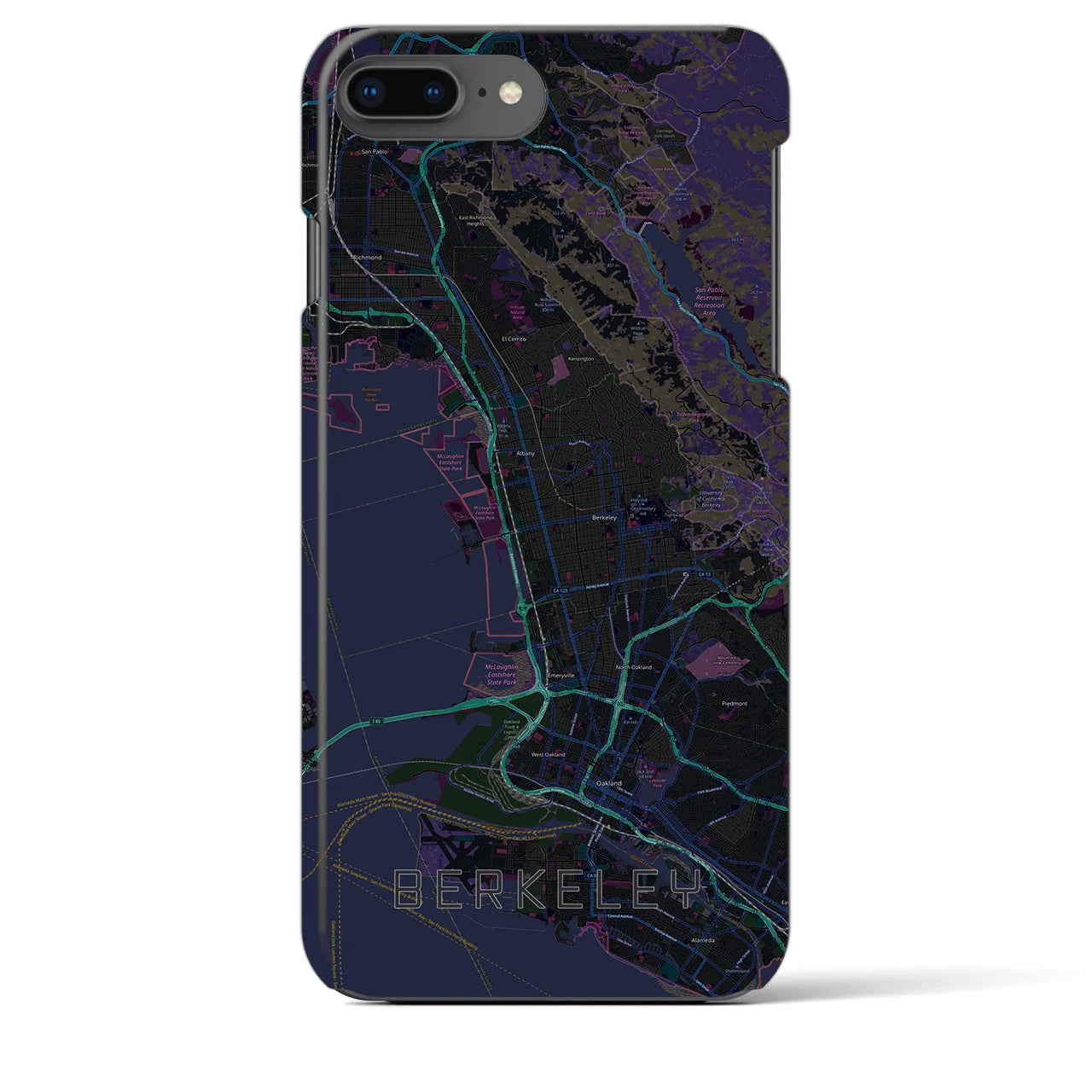 【バークレー】地図柄iPhoneケース（バックカバータイプ・ブラック）iPhone 8Plus /7Plus / 6sPlus / 6Plus 用