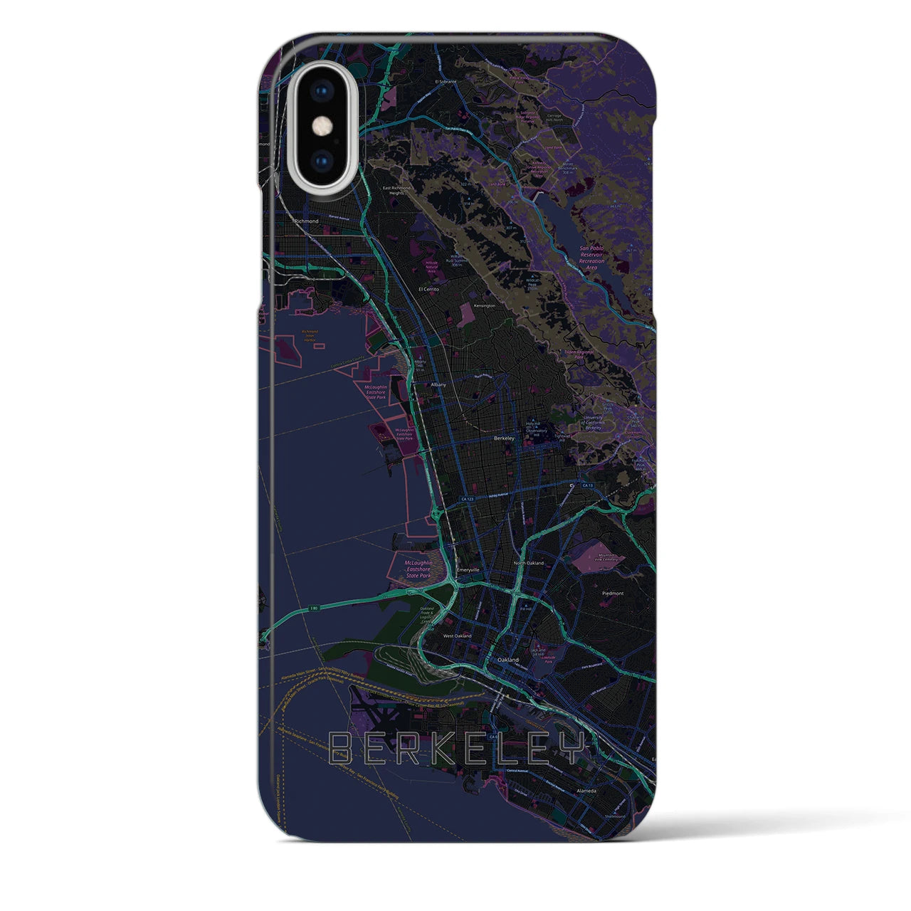 【バークレー】地図柄iPhoneケース（バックカバータイプ・ブラック）iPhone XS Max 用
