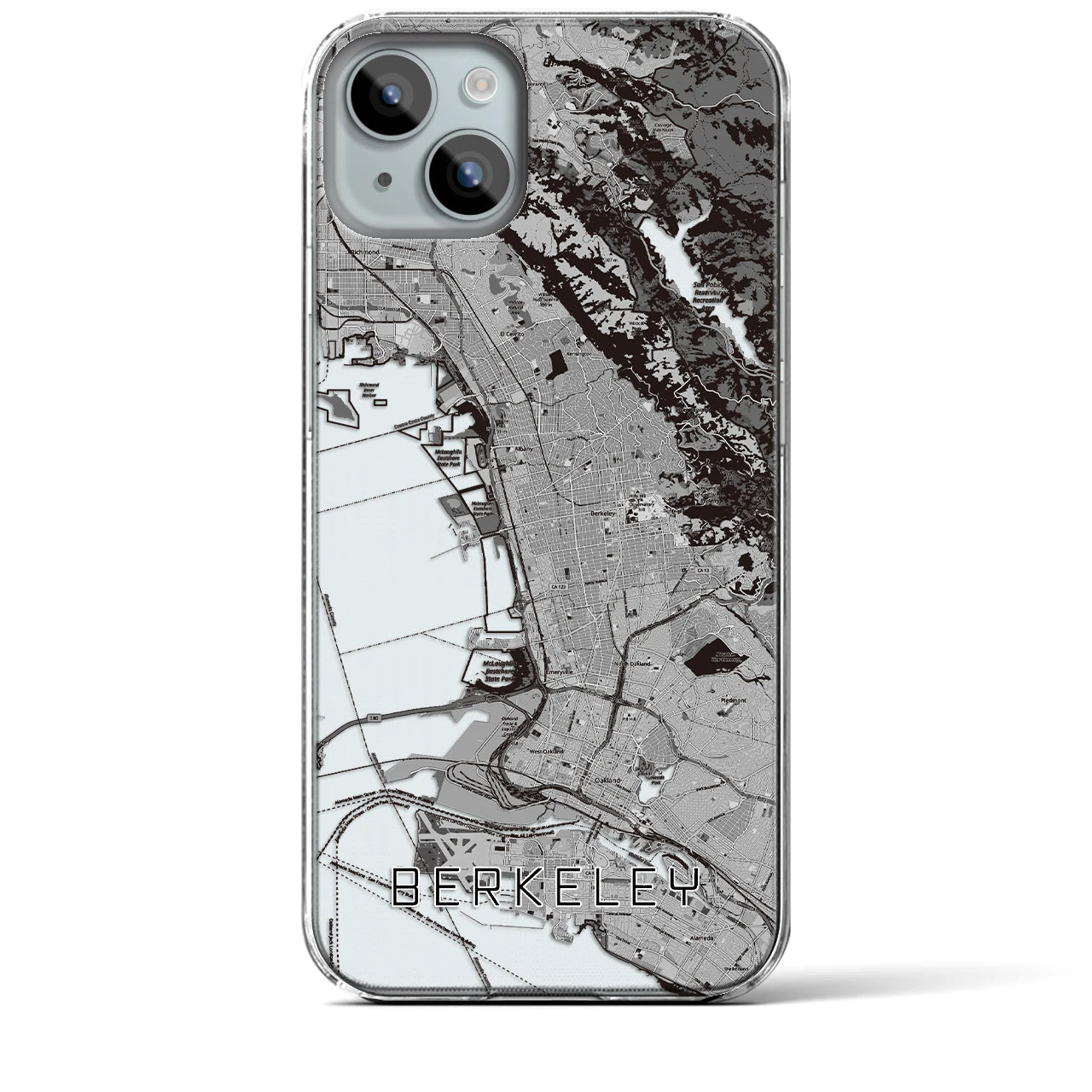【バークレー】地図柄iPhoneケース（クリアタイプ・モノトーン）iPhone 15 Plus 用