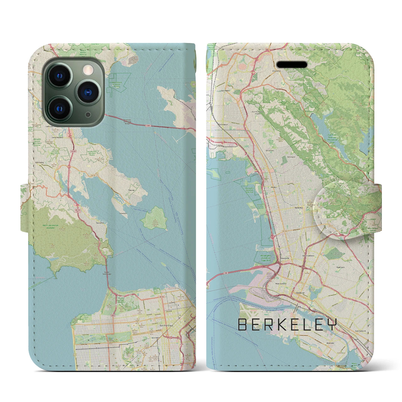【バークレー】地図柄iPhoneケース（手帳両面タイプ・ナチュラル）iPhone 11 Pro 用