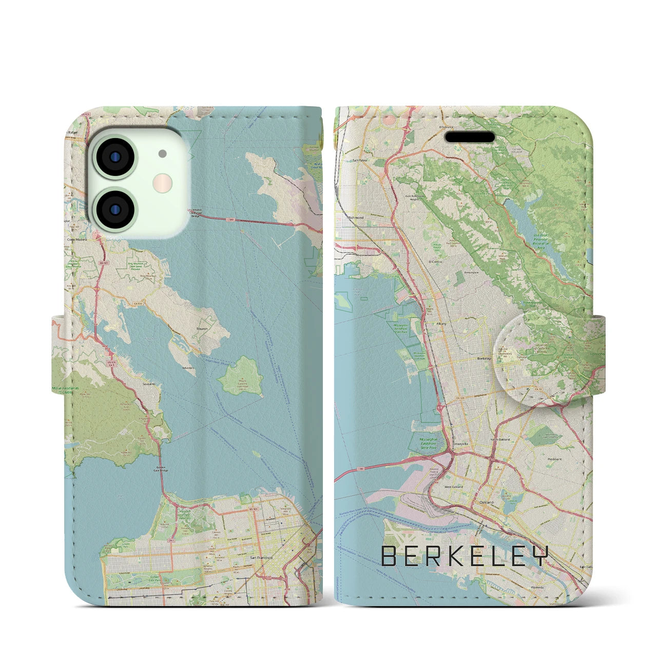 【バークレー】地図柄iPhoneケース（手帳両面タイプ・ナチュラル）iPhone 12 mini 用