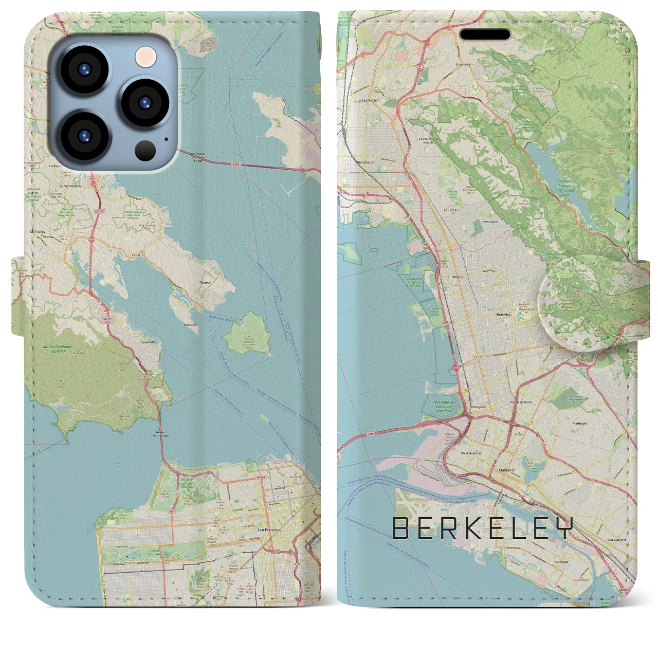 【バークレー】地図柄iPhoneケース（手帳両面タイプ・ナチュラル）iPhone 13 Pro Max 用