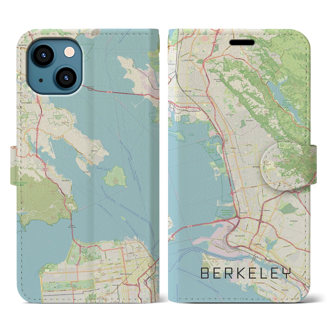 【バークレー】地図柄iPhoneケース（手帳両面タイプ・ナチュラル）iPhone 13 用