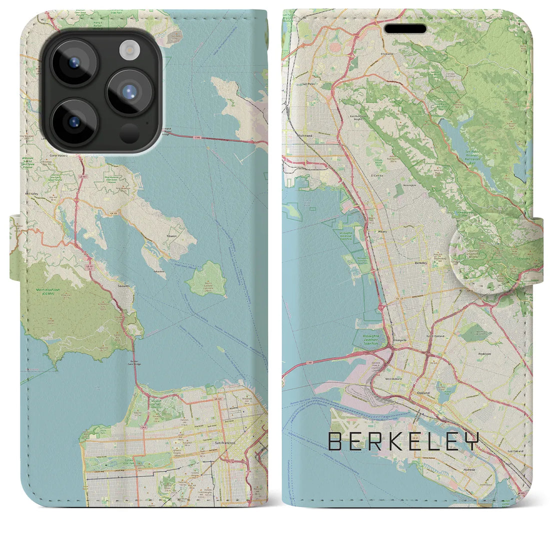 【バークレー】地図柄iPhoneケース（手帳両面タイプ・ナチュラル）iPhone 15 Pro Max 用