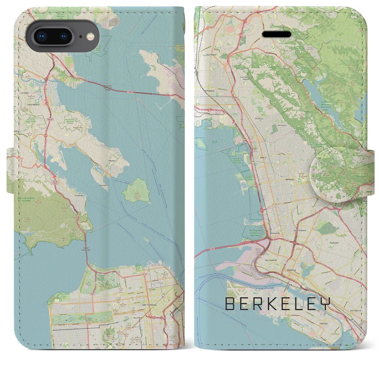 【バークレー】地図柄iPhoneケース（手帳両面タイプ・ナチュラル）iPhone 8Plus /7Plus / 6sPlus / 6Plus 用
