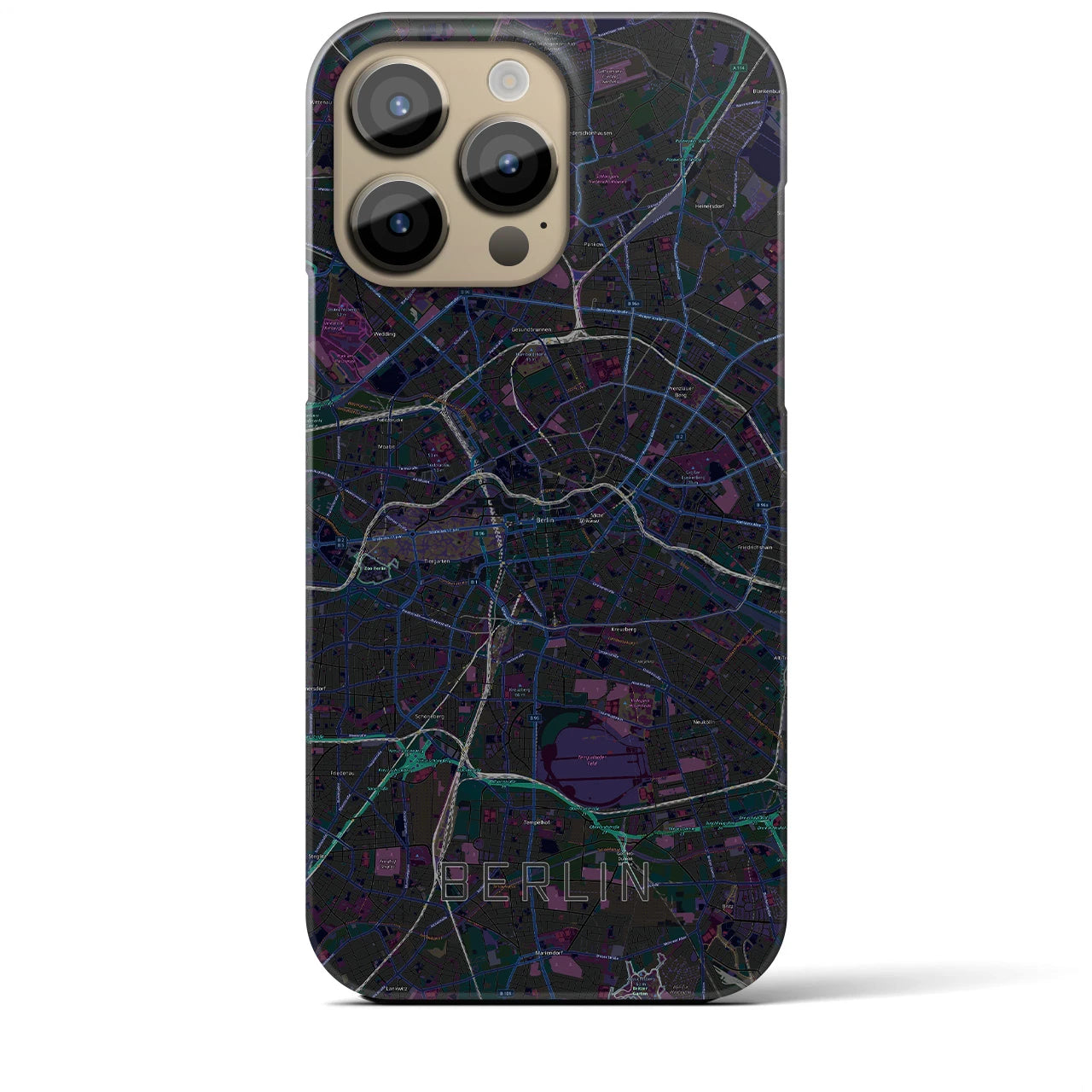 【ベルリン】地図柄iPhoneケース（バックカバータイプ・ブラック）iPhone 14 Pro Max 用