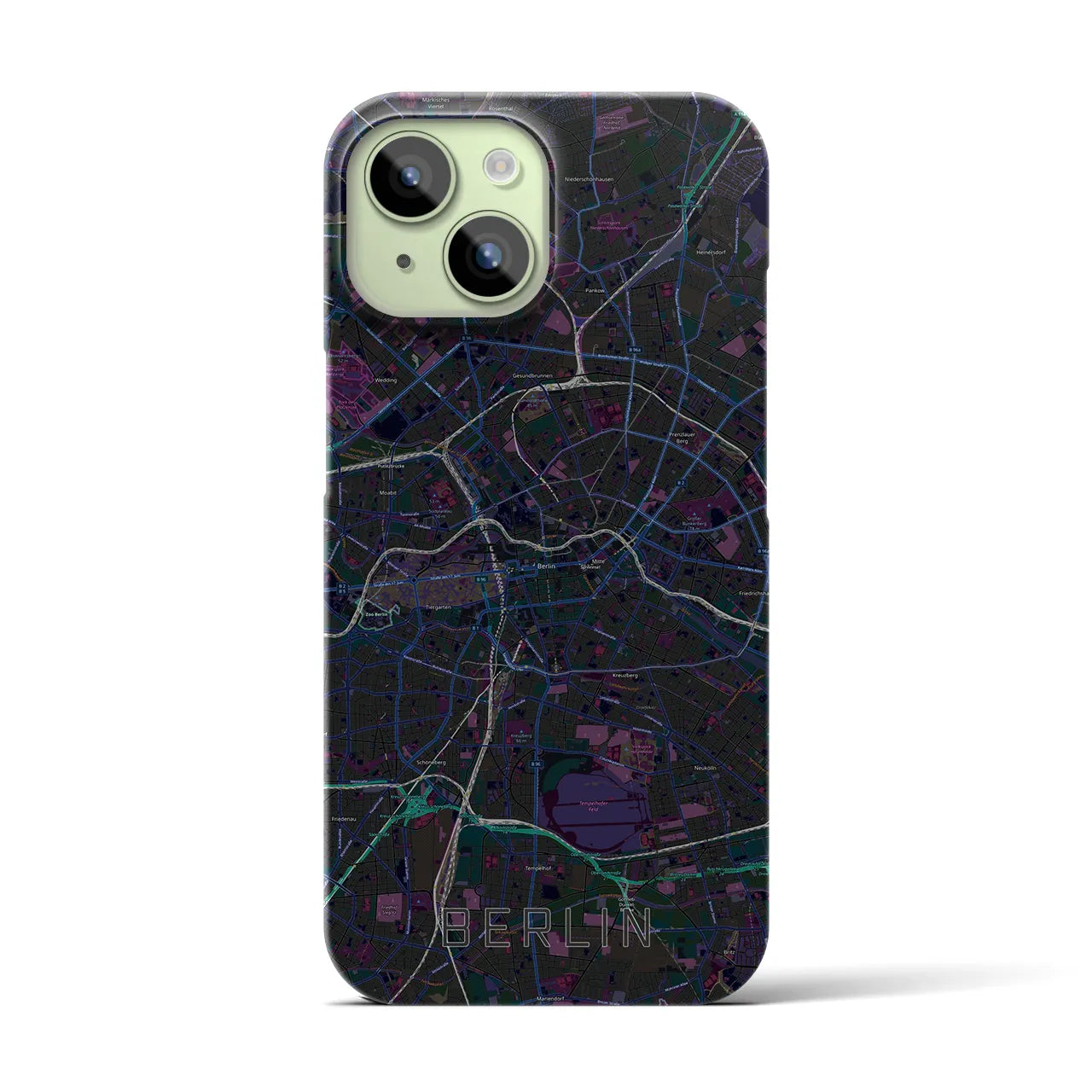 【ベルリン】地図柄iPhoneケース（バックカバータイプ・ブラック）iPhone 15 用