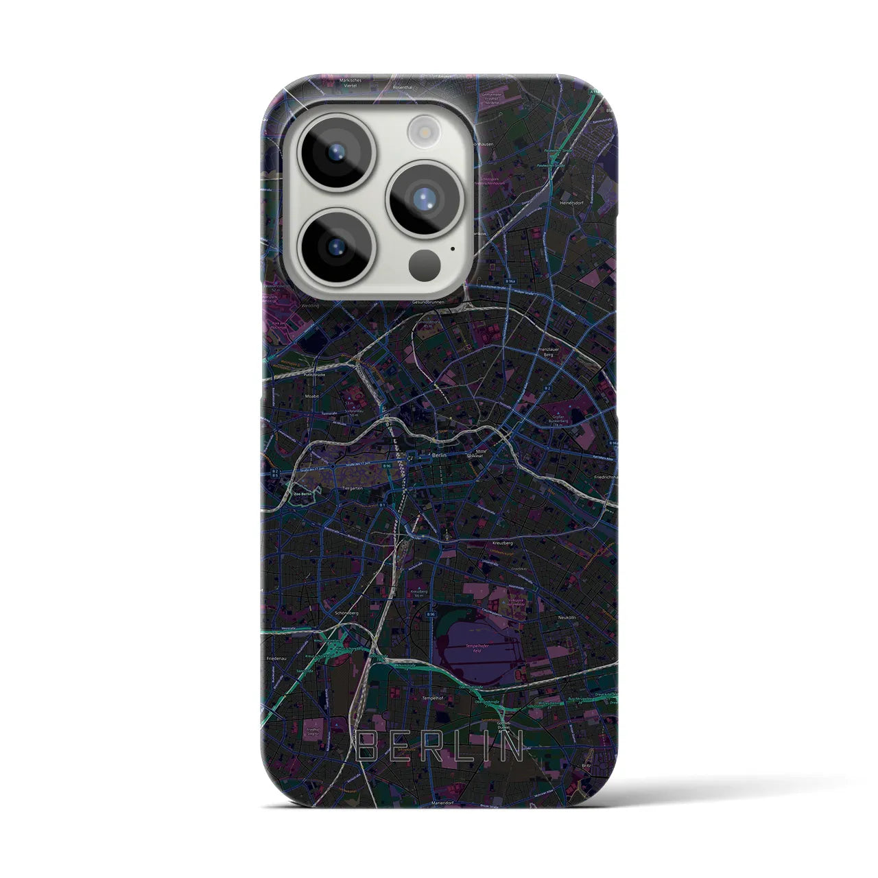 【ベルリン】地図柄iPhoneケース（バックカバータイプ・ブラック）iPhone 15 Pro 用
