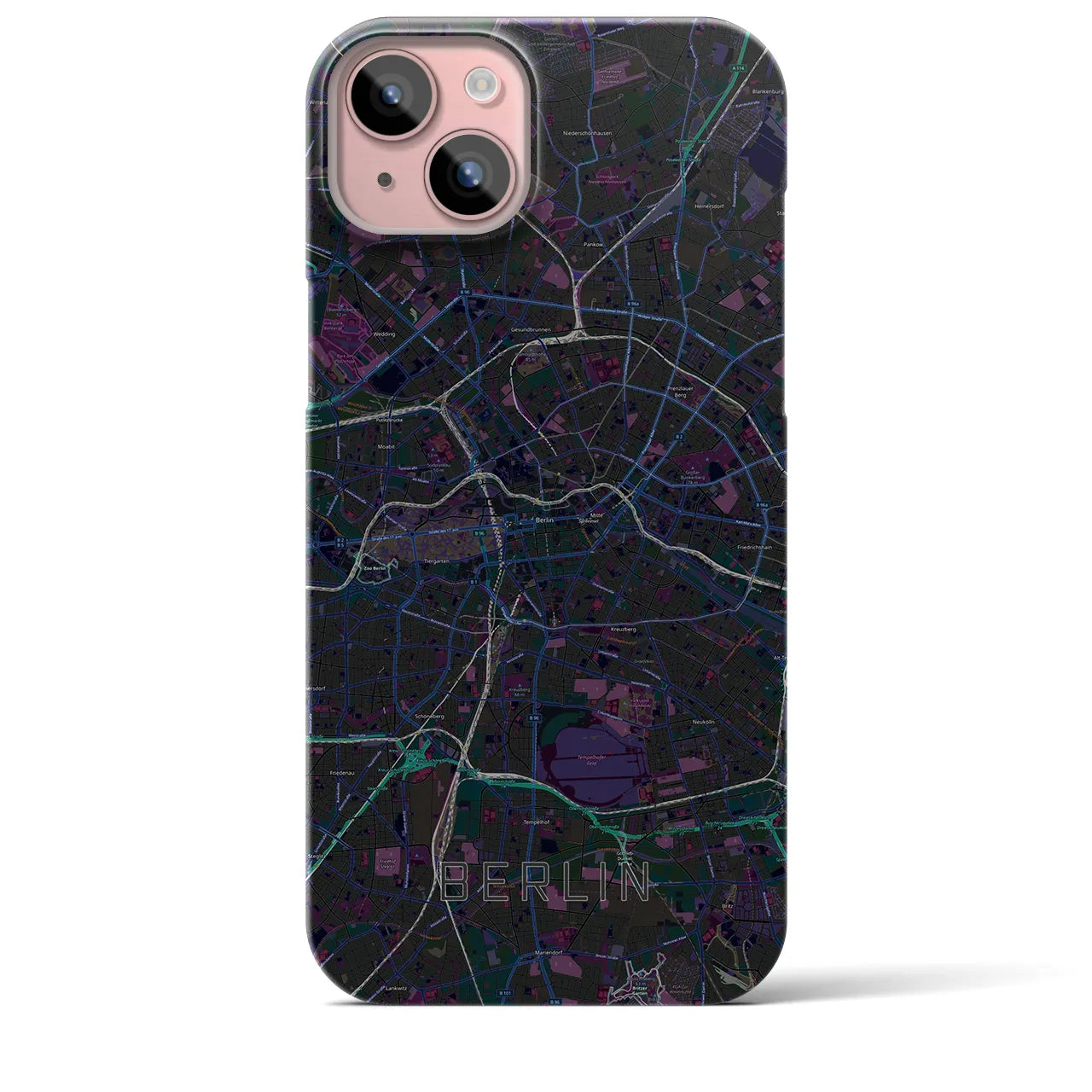 【ベルリン】地図柄iPhoneケース（バックカバータイプ・ブラック）iPhone 15 Plus 用