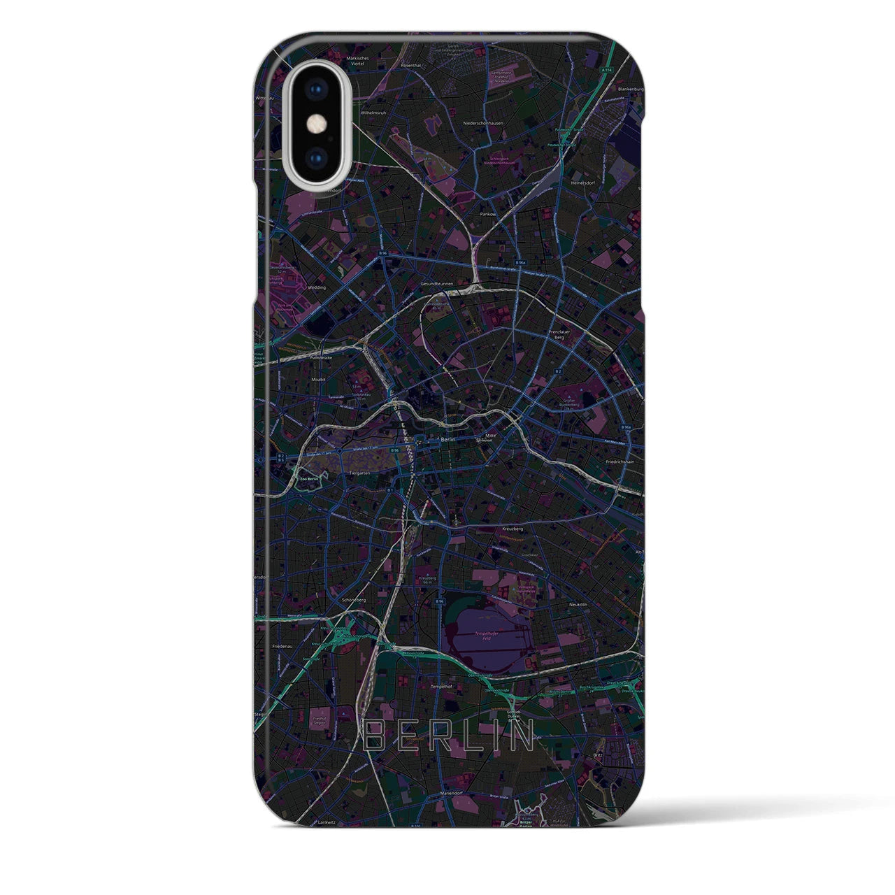 【ベルリン】地図柄iPhoneケース（バックカバータイプ・ブラック）iPhone XS Max 用