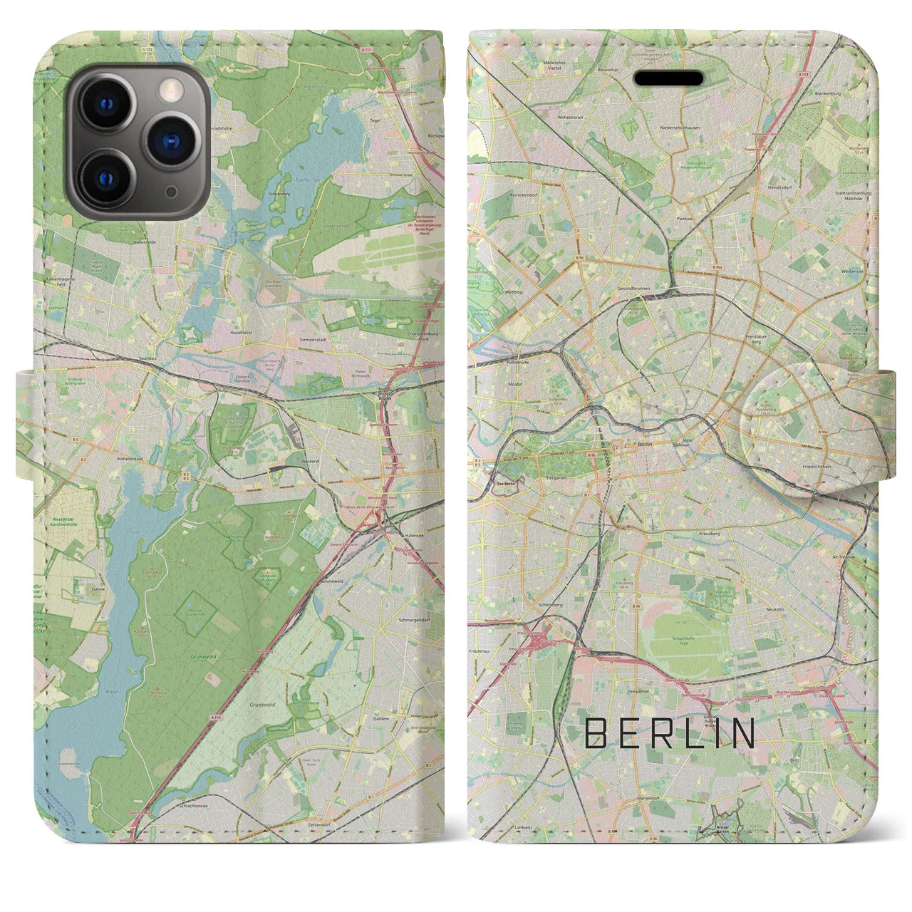 【ベルリン】地図柄iPhoneケース（手帳両面タイプ・ナチュラル）iPhone 11 Pro Max 用