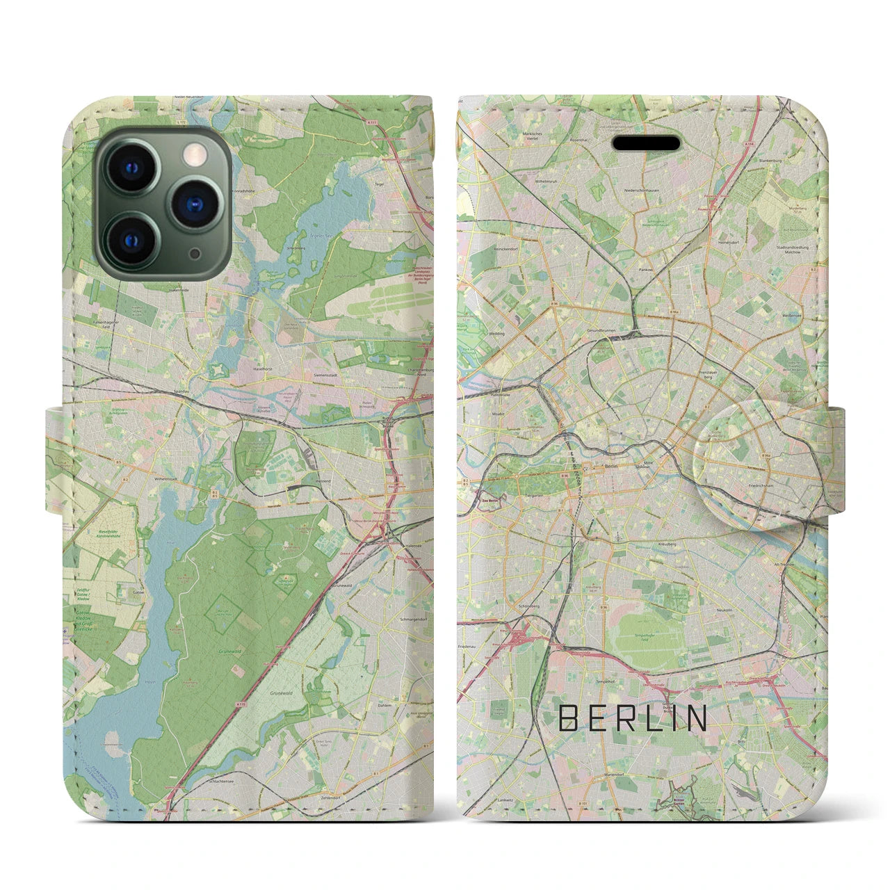 【ベルリン】地図柄iPhoneケース（手帳両面タイプ・ナチュラル）iPhone 11 Pro 用