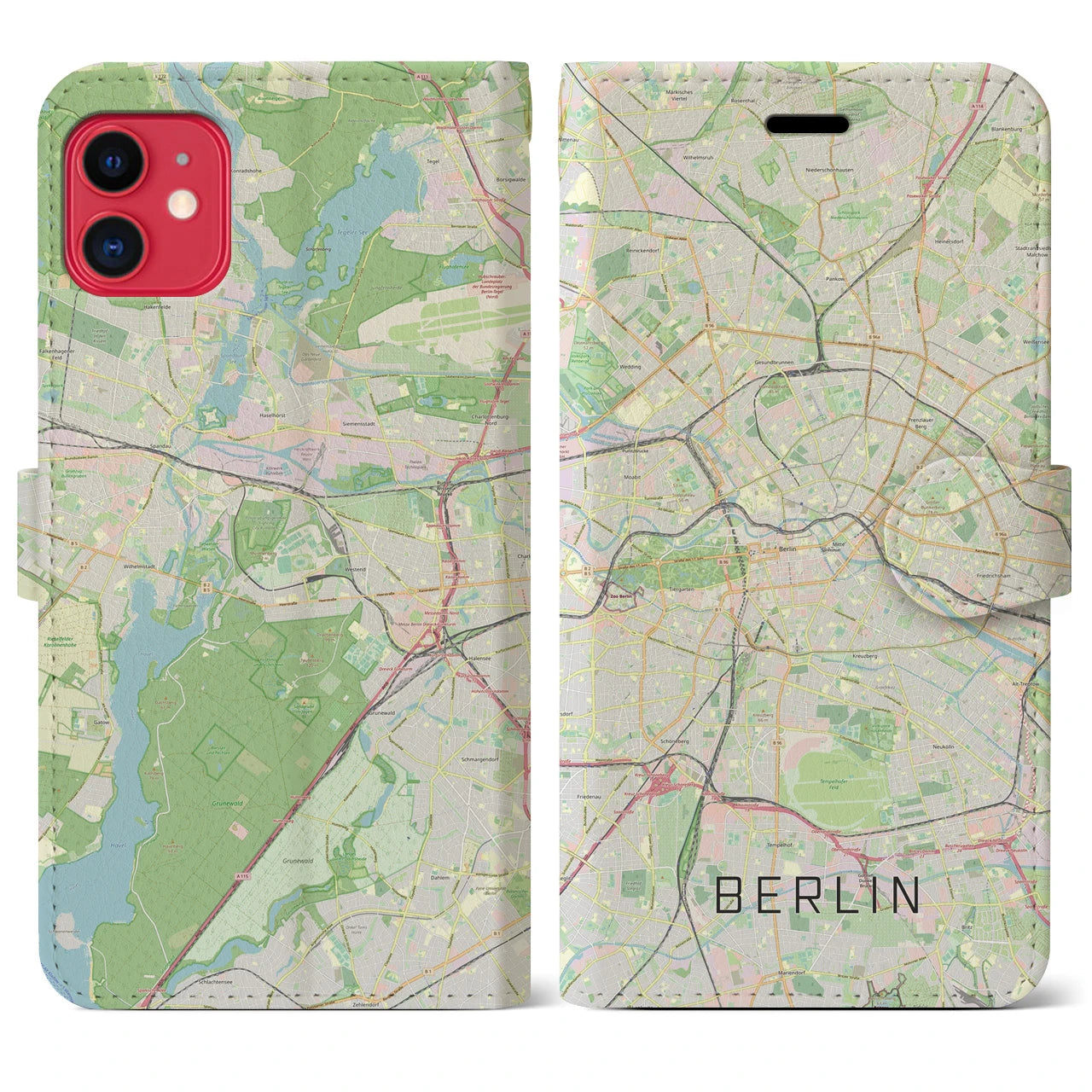 【ベルリン】地図柄iPhoneケース（手帳両面タイプ・ナチュラル）iPhone 11 用