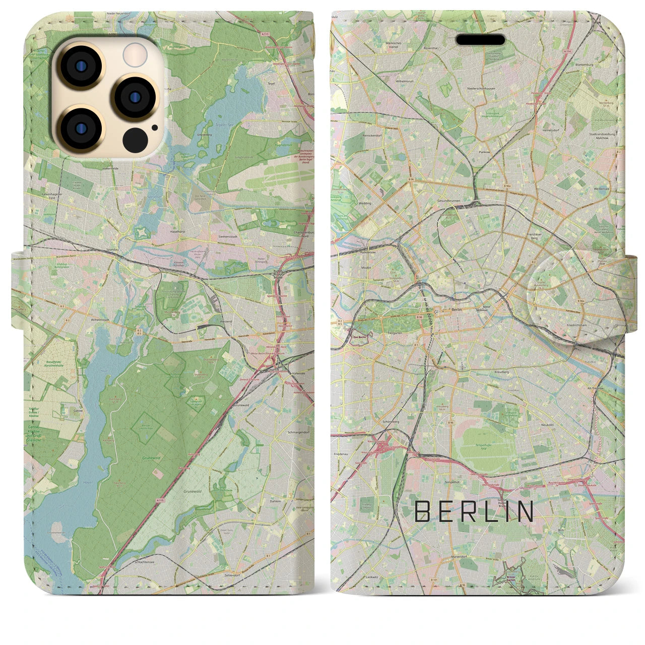 【ベルリン】地図柄iPhoneケース（手帳両面タイプ・ナチュラル）iPhone 12 Pro Max 用