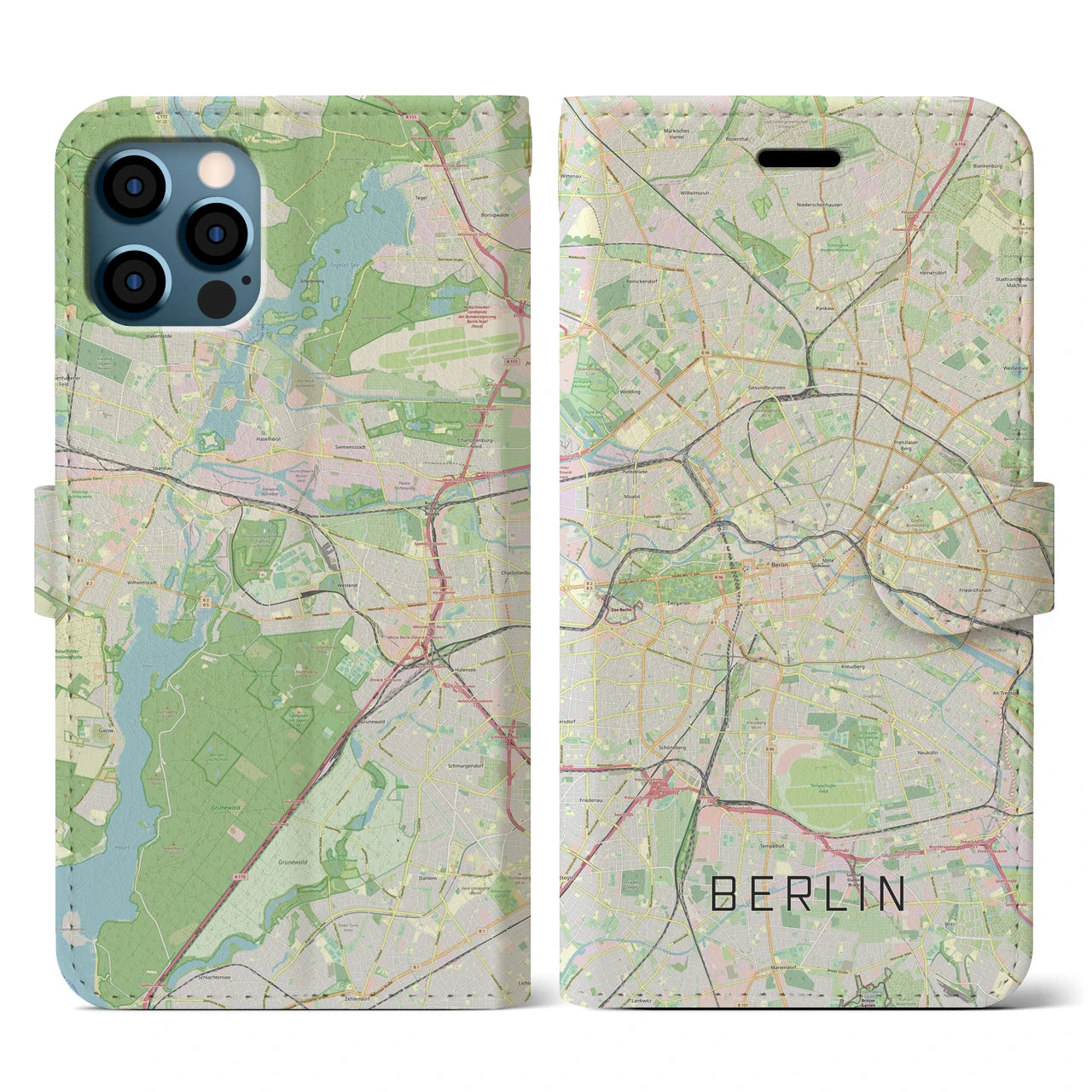 【ベルリン】地図柄iPhoneケース（手帳両面タイプ・ナチュラル）iPhone 12 / 12 Pro 用
