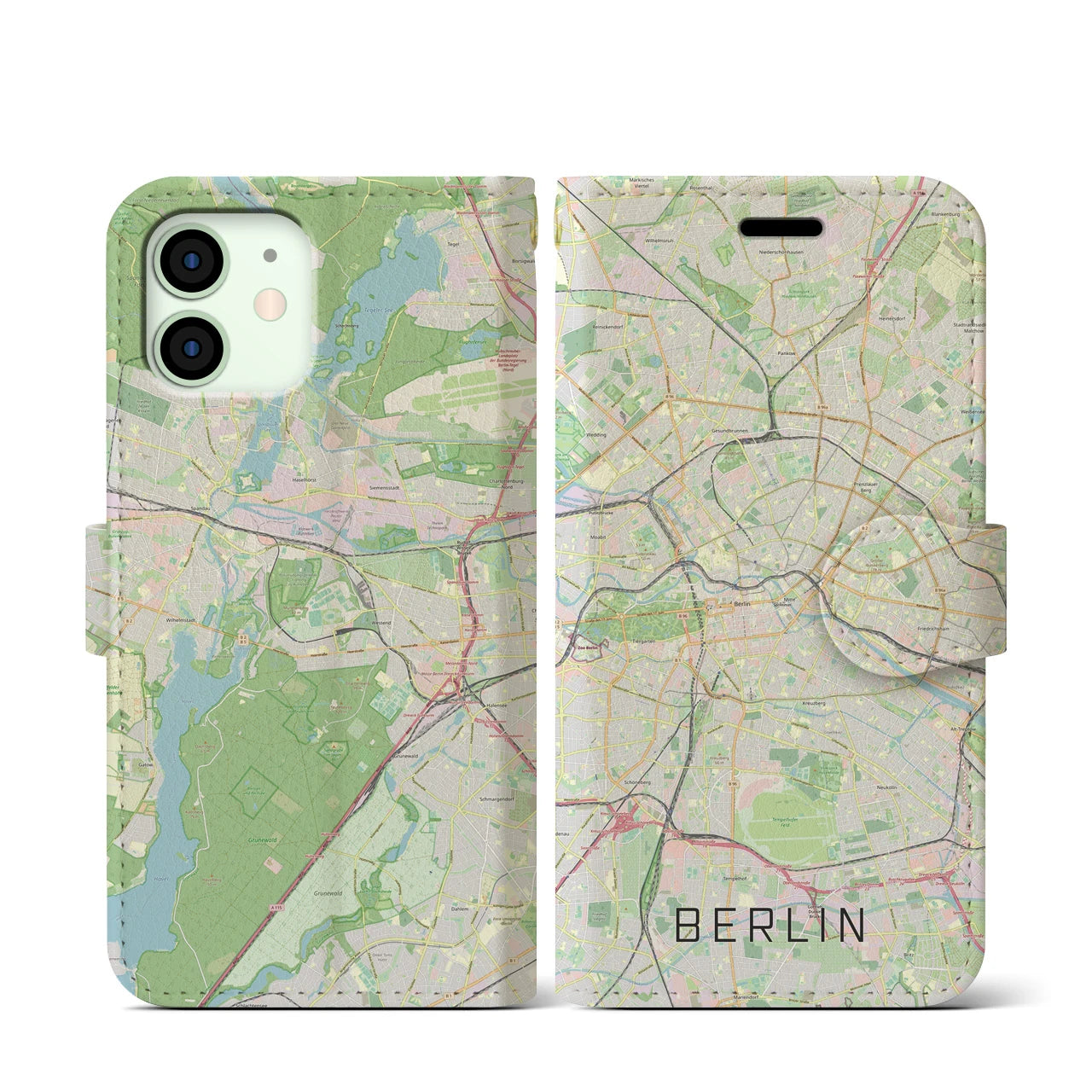 【ベルリン】地図柄iPhoneケース（手帳両面タイプ・ナチュラル）iPhone 12 mini 用