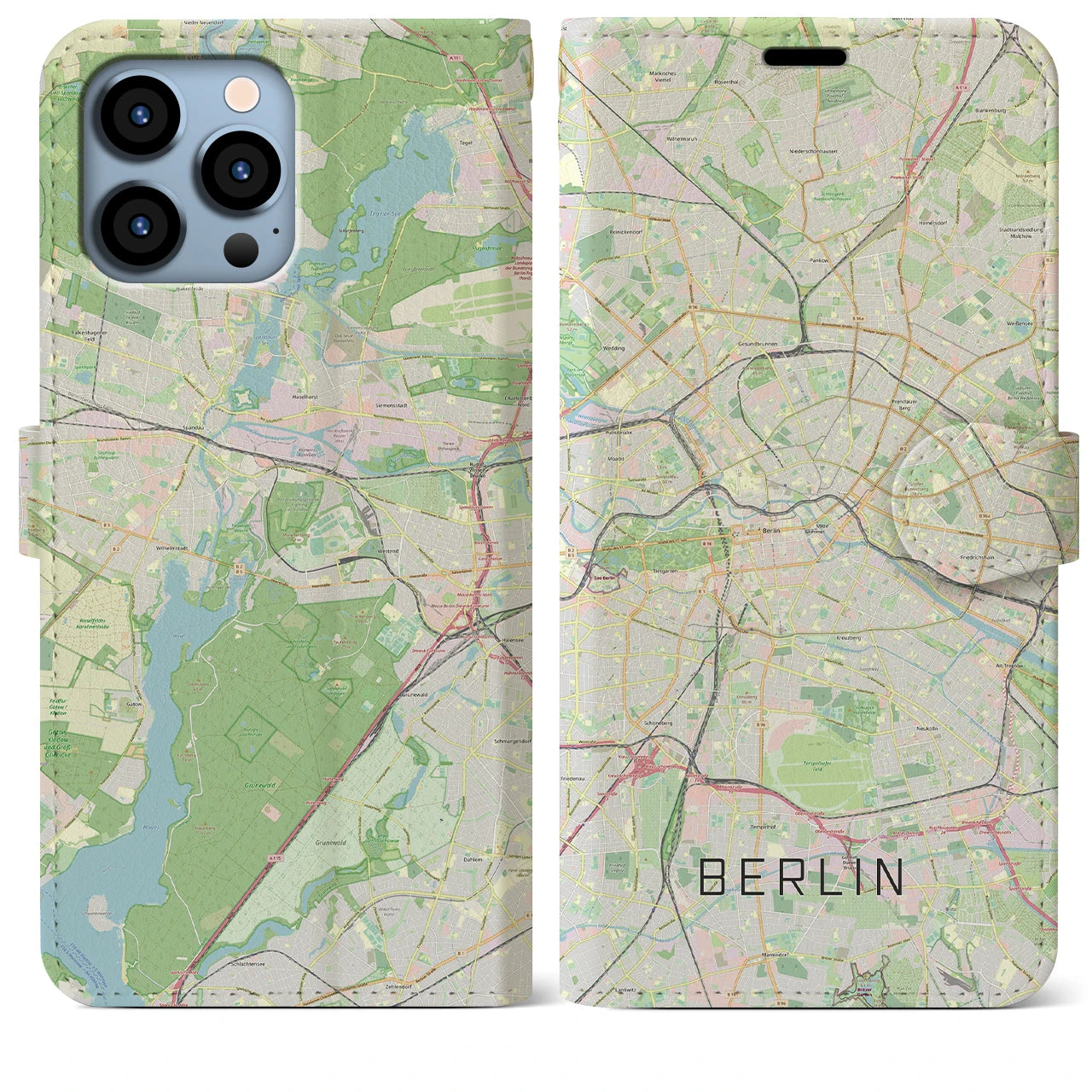 【ベルリン】地図柄iPhoneケース（手帳両面タイプ・ナチュラル）iPhone 13 Pro Max 用