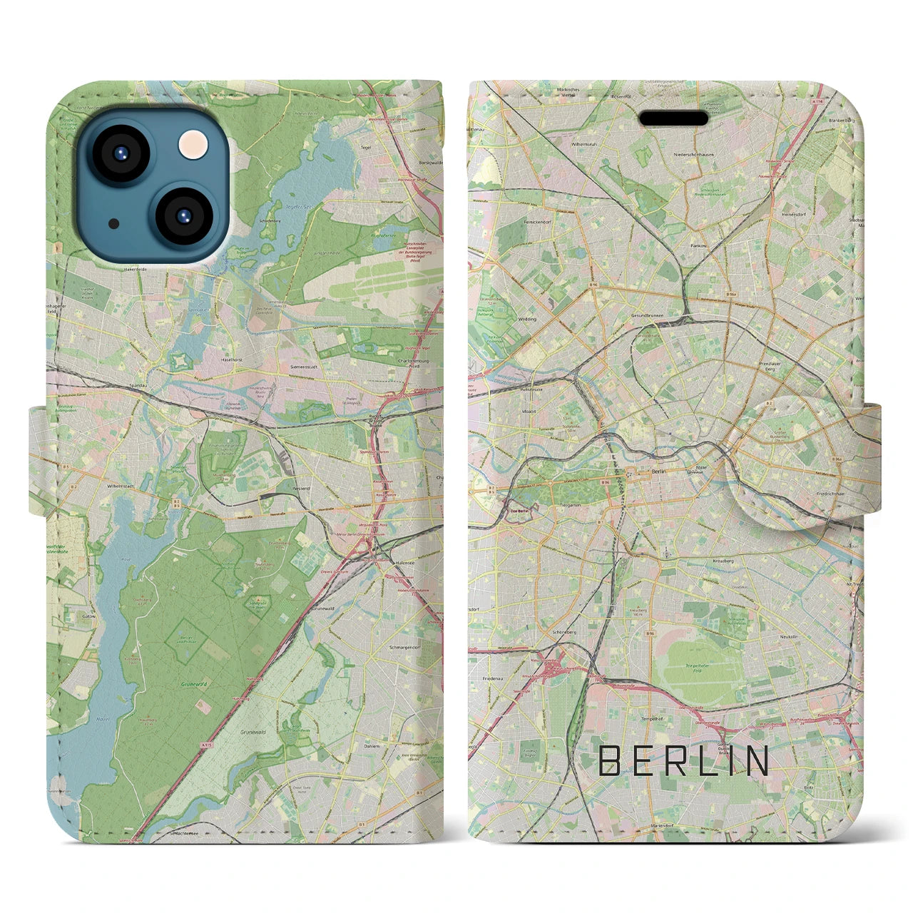 【ベルリン】地図柄iPhoneケース（手帳両面タイプ・ナチュラル）iPhone 13 用