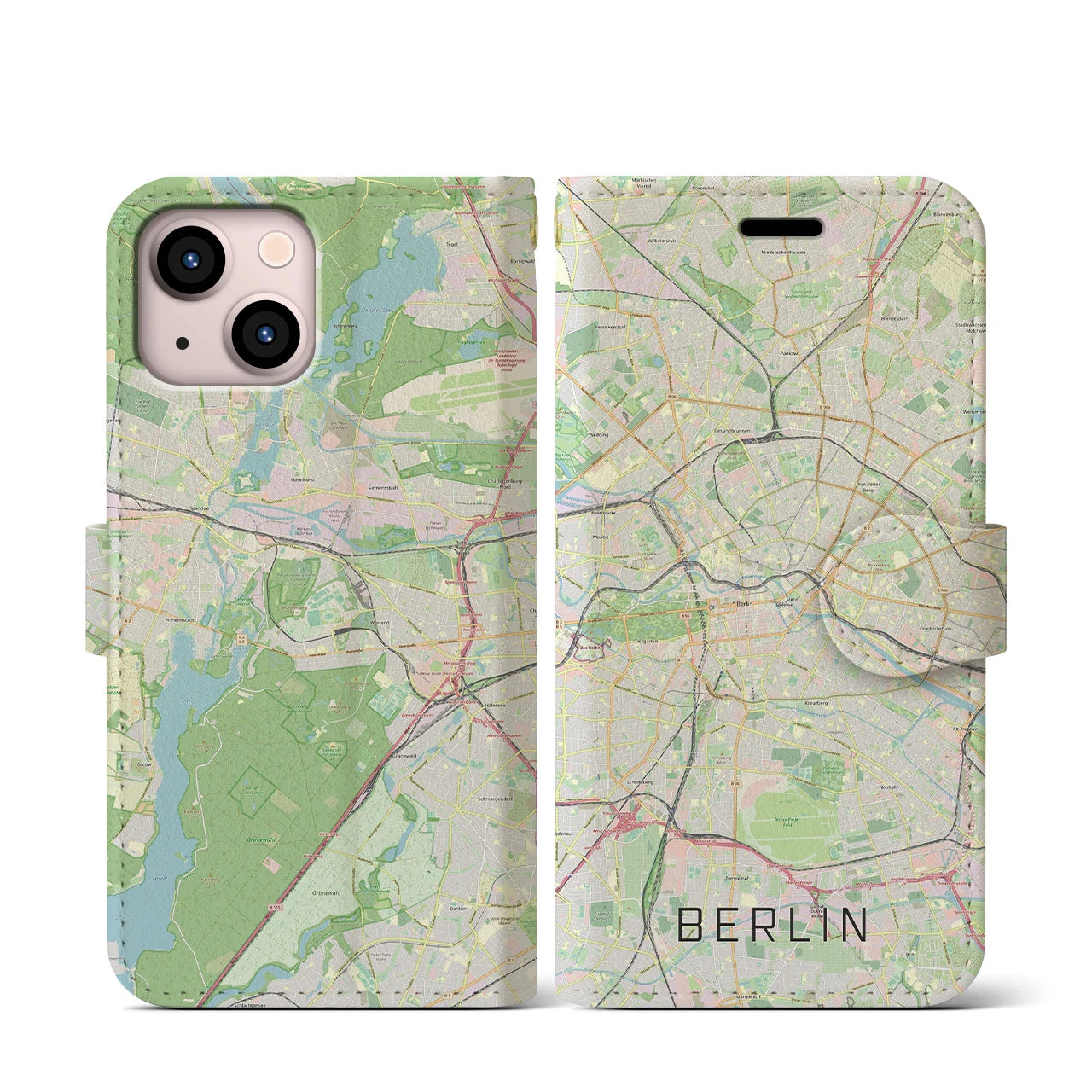 【ベルリン】地図柄iPhoneケース（手帳両面タイプ・ナチュラル）iPhone 13 mini 用