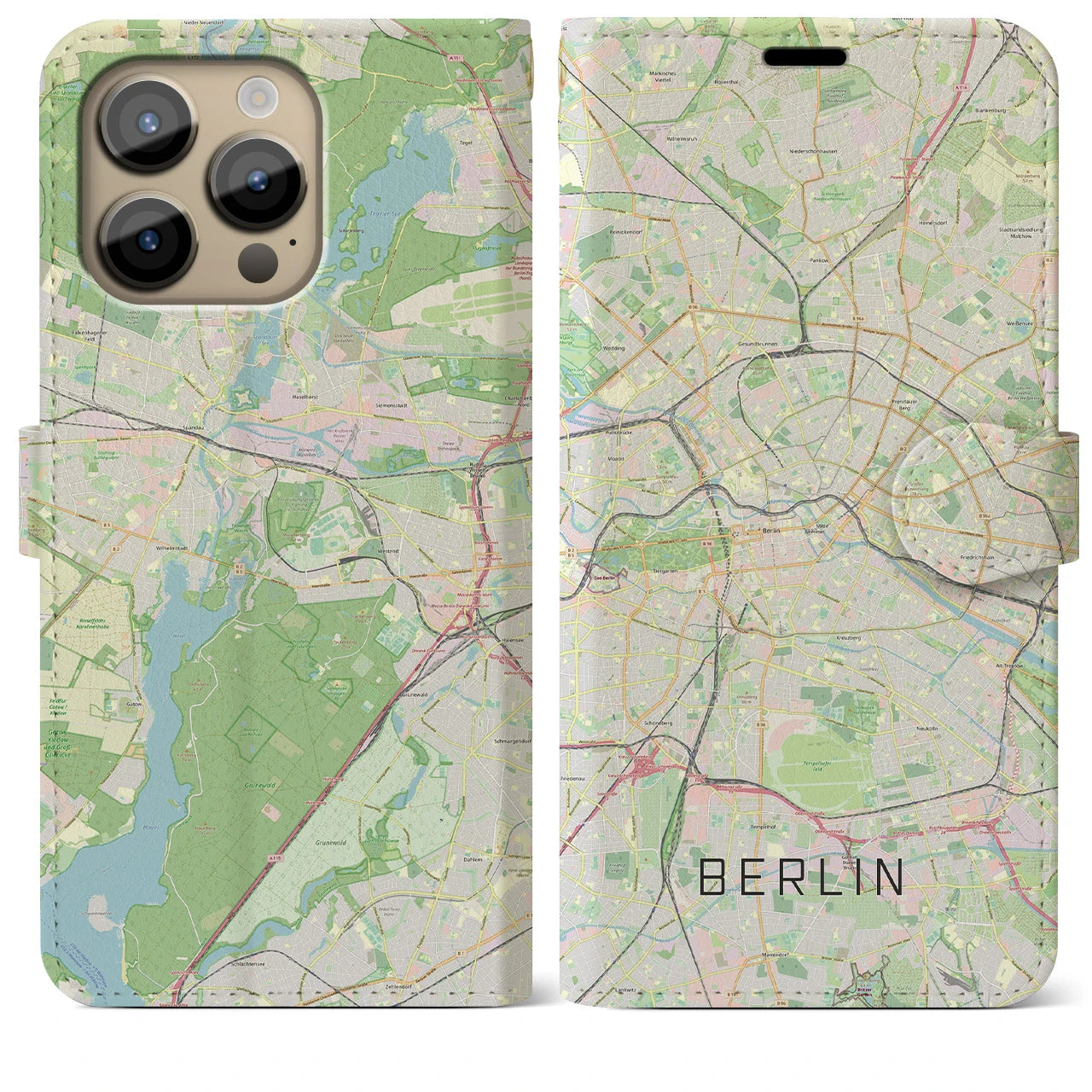 【ベルリン】地図柄iPhoneケース（手帳両面タイプ・ナチュラル）iPhone 14 Pro Max 用