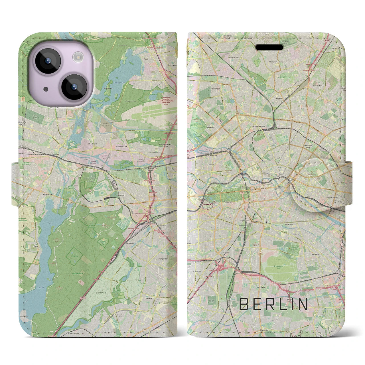 【ベルリン】地図柄iPhoneケース（手帳両面タイプ・ナチュラル）iPhone 14 用