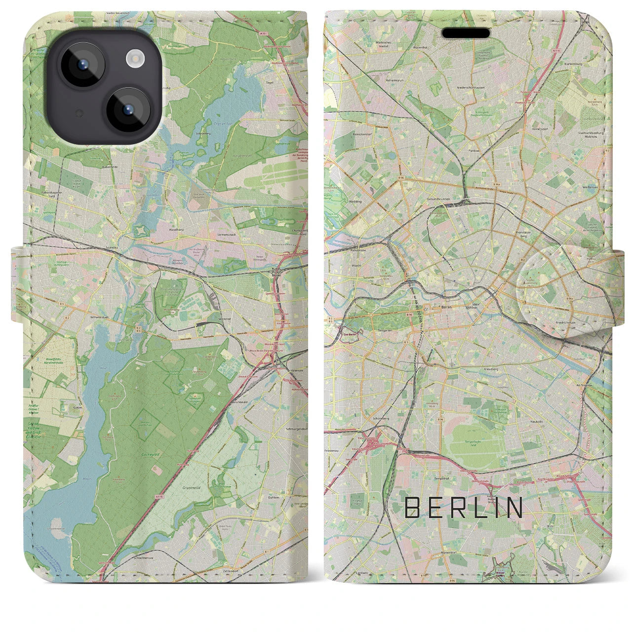 【ベルリン】地図柄iPhoneケース（手帳両面タイプ・ナチュラル）iPhone 14 Plus 用