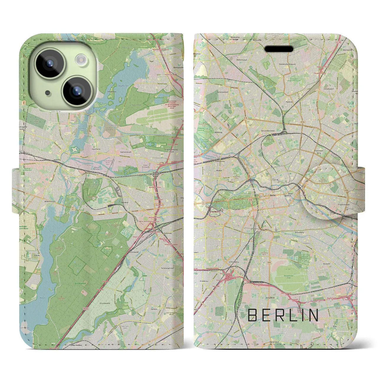 【ベルリン】地図柄iPhoneケース（手帳両面タイプ・ナチュラル）iPhone 15 用