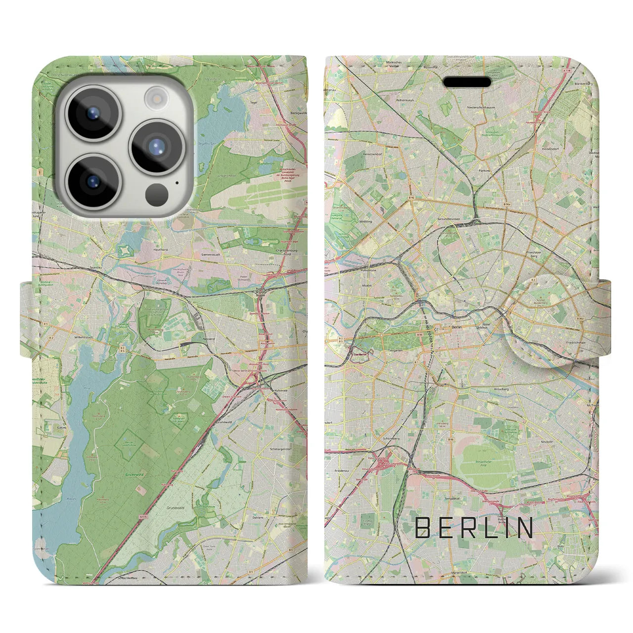 【ベルリン】地図柄iPhoneケース（手帳両面タイプ・ナチュラル）iPhone 15 Pro 用