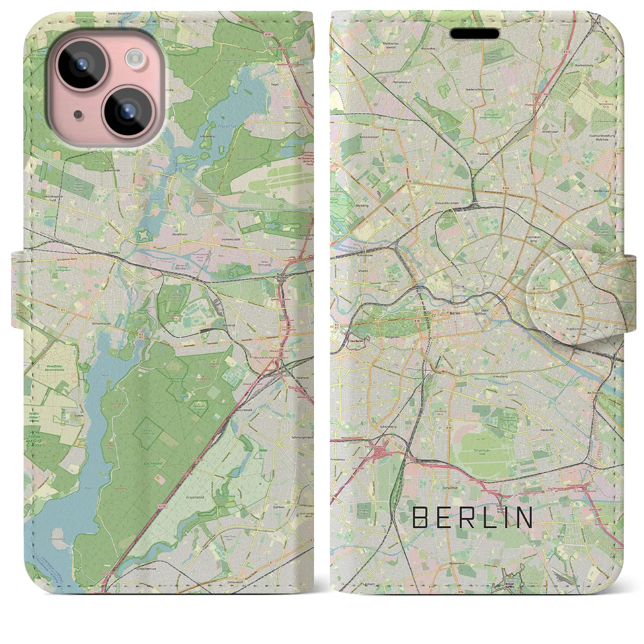 【ベルリン】地図柄iPhoneケース（手帳両面タイプ・ナチュラル）iPhone 15 Plus 用
