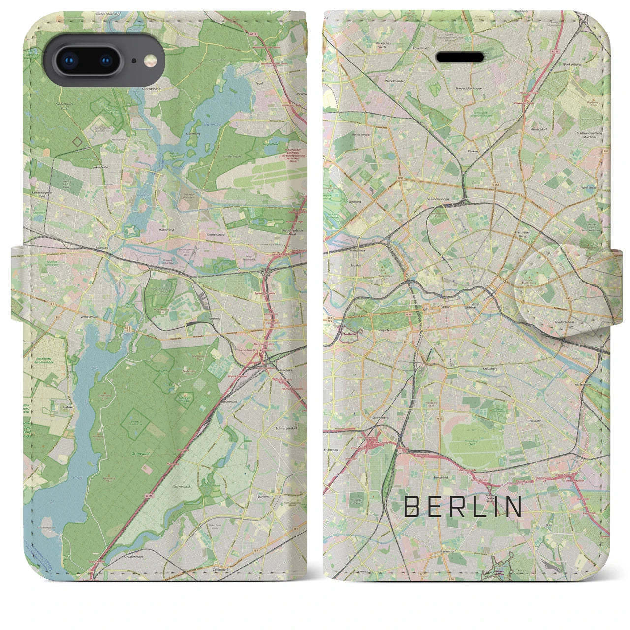 【ベルリン】地図柄iPhoneケース（手帳両面タイプ・ナチュラル）iPhone 8Plus /7Plus / 6sPlus / 6Plus 用