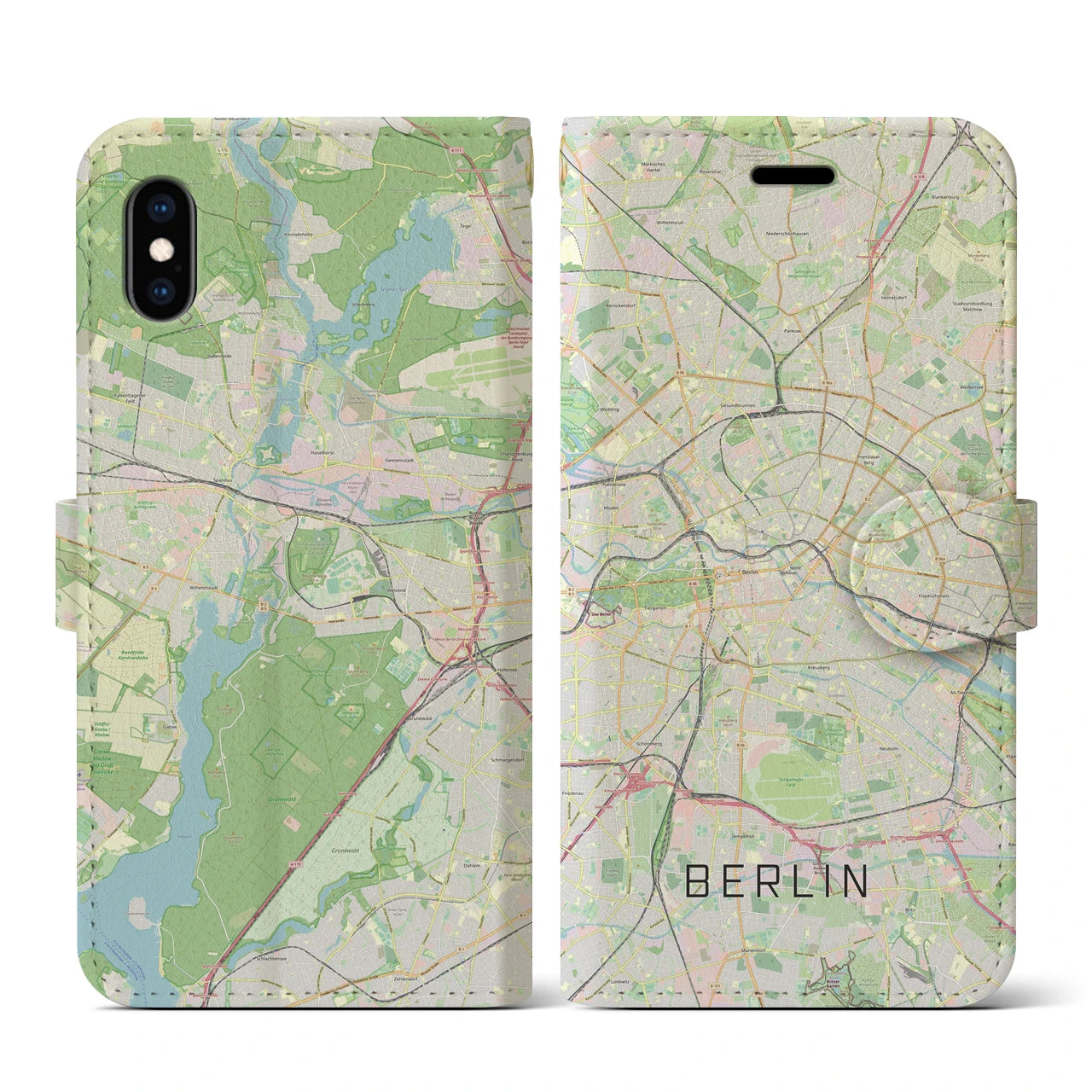 【ベルリン】地図柄iPhoneケース（手帳両面タイプ・ナチュラル）iPhone XS / X 用