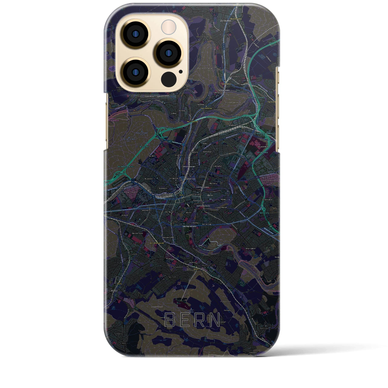 【ベルン】地図柄iPhoneケース（バックカバータイプ・ブラック）iPhone 12 Pro Max 用