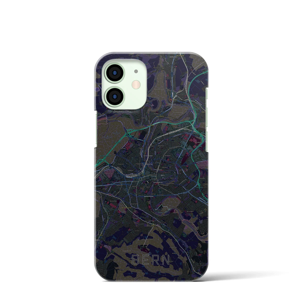 【ベルン】地図柄iPhoneケース（バックカバータイプ・ブラック）iPhone 12 mini 用