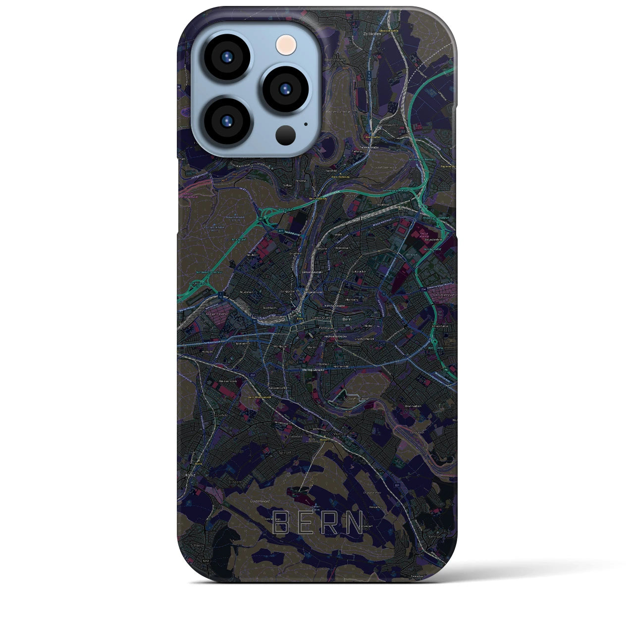 【ベルン】地図柄iPhoneケース（バックカバータイプ・ブラック）iPhone 13 Pro Max 用