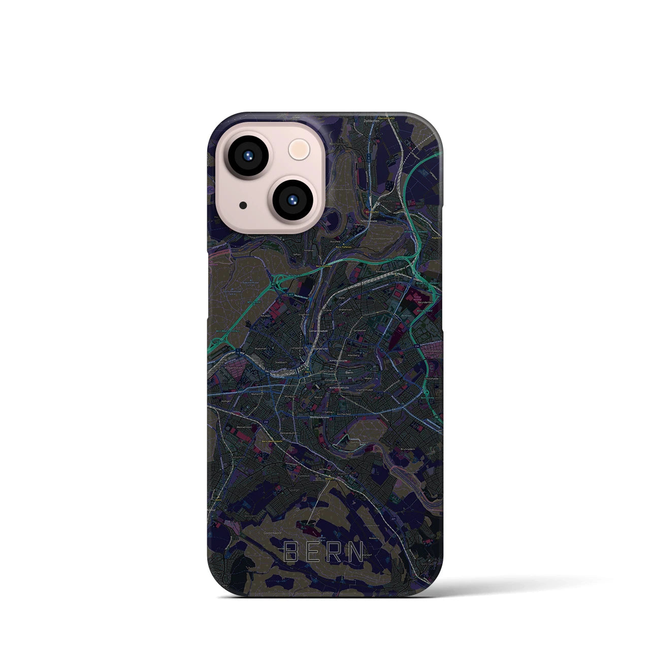 【ベルン】地図柄iPhoneケース（バックカバータイプ・ブラック）iPhone 13 mini 用