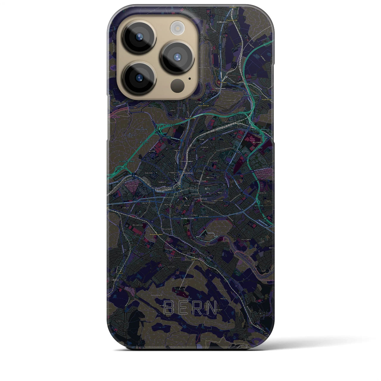 【ベルン】地図柄iPhoneケース（バックカバータイプ・ブラック）iPhone 14 Pro Max 用