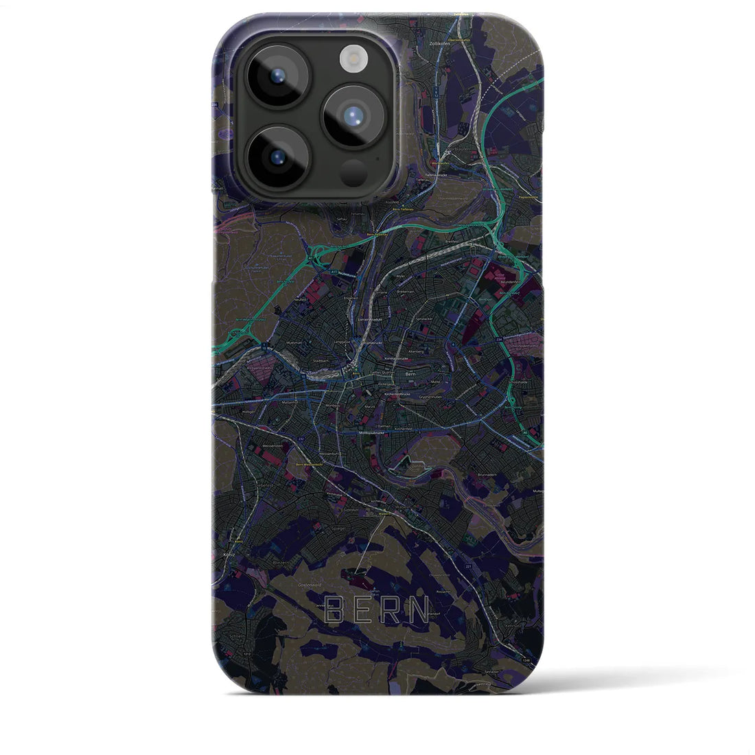 【ベルン】地図柄iPhoneケース（バックカバータイプ・ブラック）iPhone 15 Pro Max 用