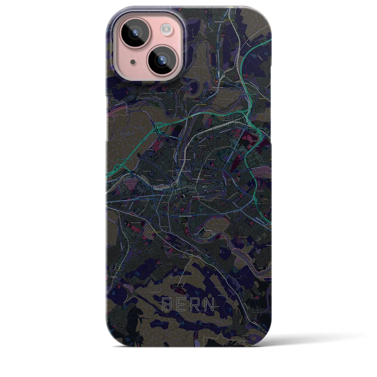 【ベルン】地図柄iPhoneケース（バックカバータイプ・ブラック）iPhone 15 Plus 用