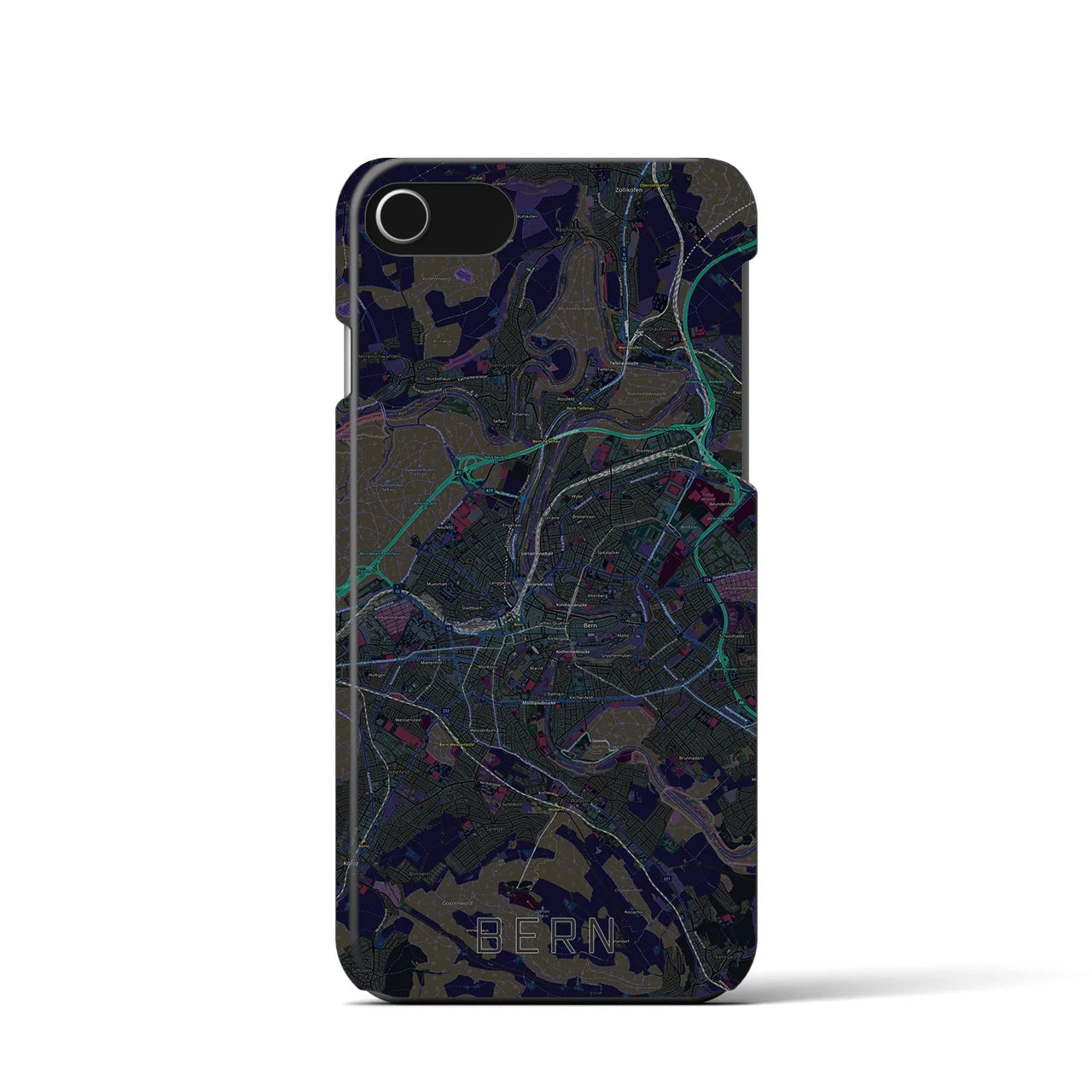 【ベルン】地図柄iPhoneケース（バックカバータイプ・ブラック）iPhone SE（第3 / 第2世代） / 8 / 7 / 6s / 6 用