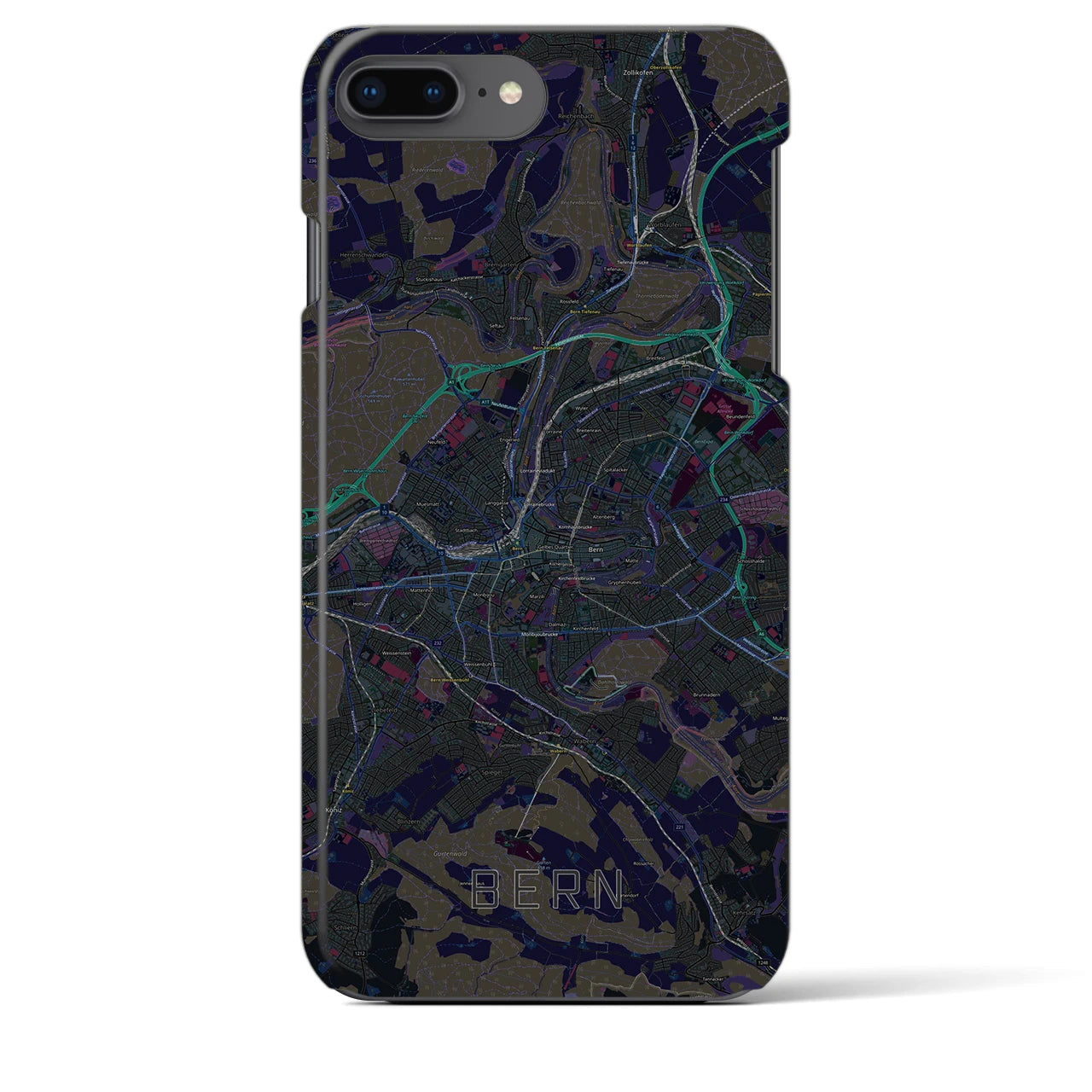 【ベルン】地図柄iPhoneケース（バックカバータイプ・ブラック）iPhone 8Plus /7Plus / 6sPlus / 6Plus 用