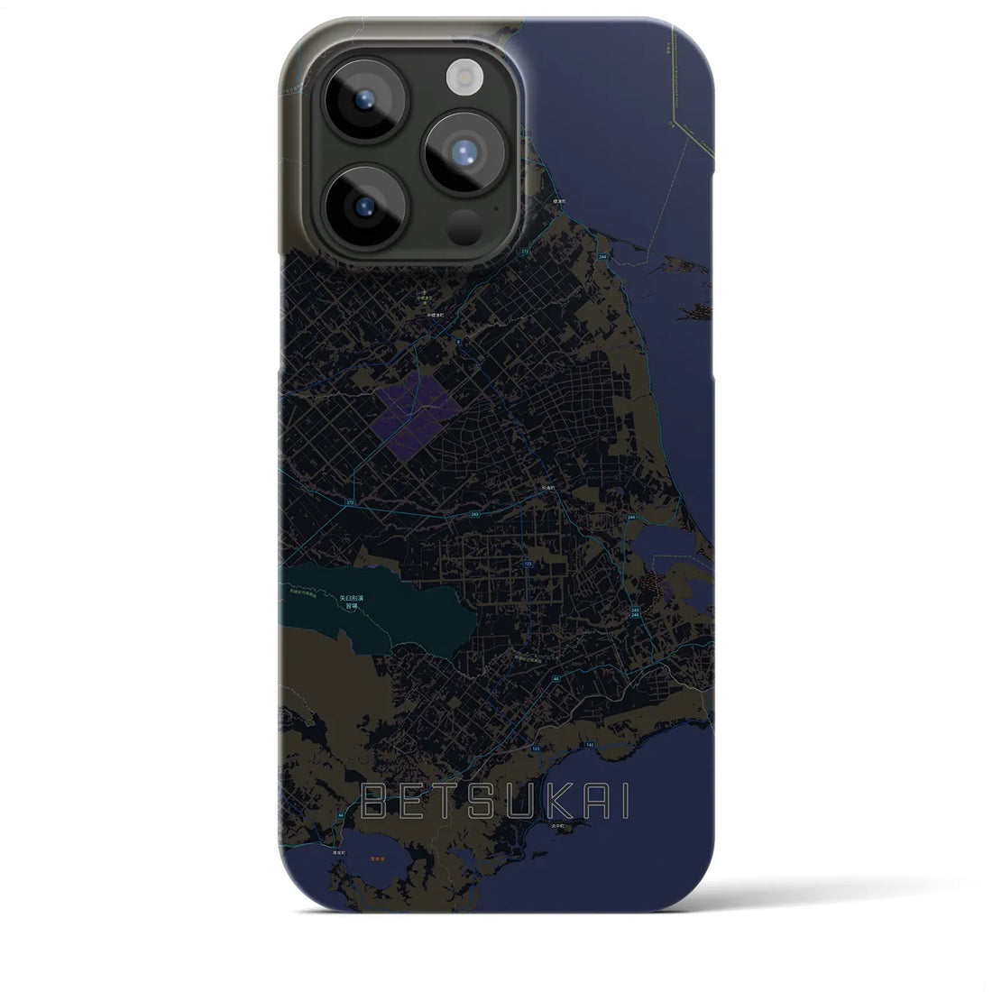 【別海】地図柄iPhoneケース（バックカバータイプ・ブラック）iPhone 15 Pro Max 用