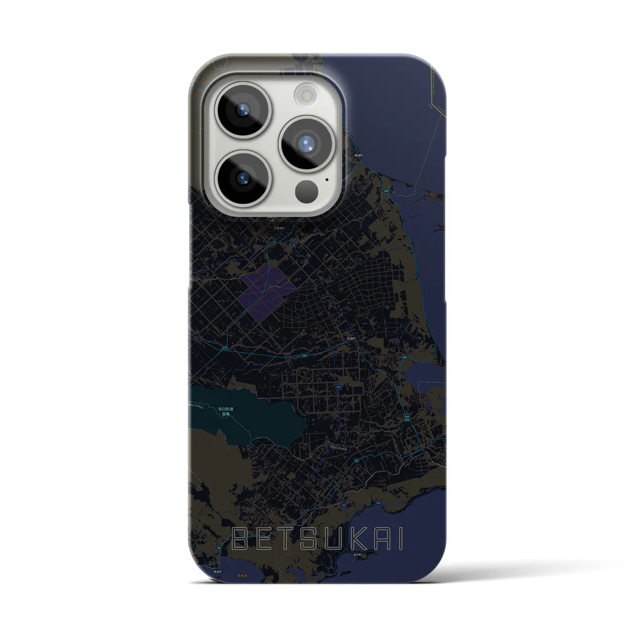【別海】地図柄iPhoneケース（バックカバータイプ・ブラック）iPhone 15 Pro 用