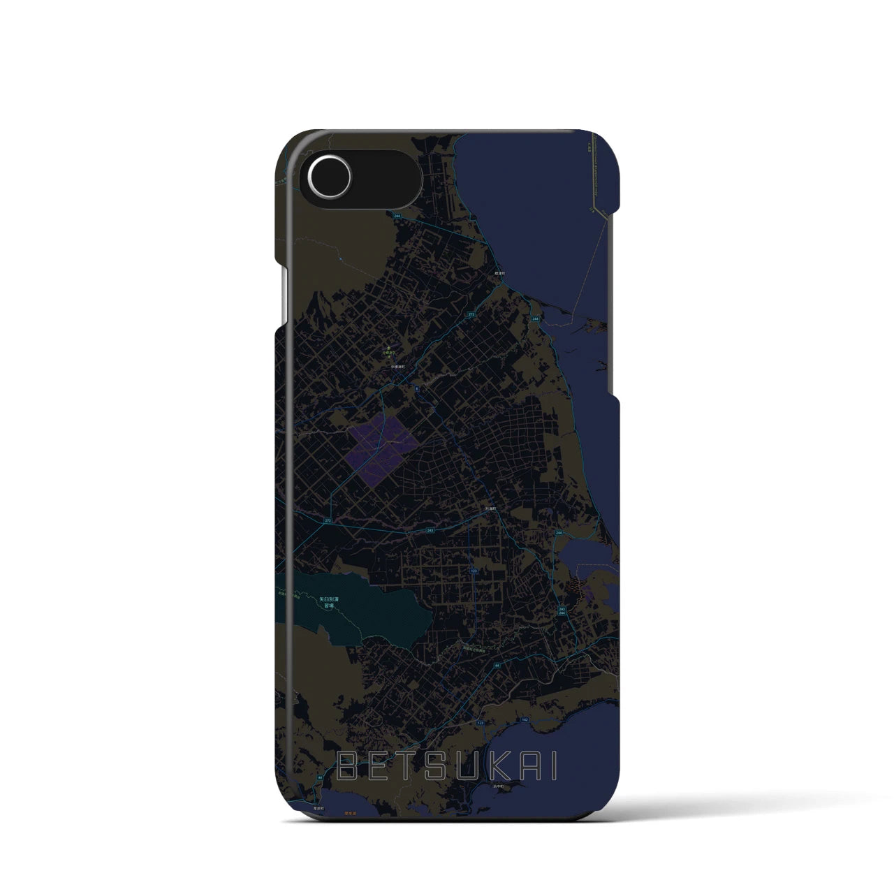 【別海】地図柄iPhoneケース（バックカバータイプ・ブラック）iPhone SE（第3 / 第2世代） / 8 / 7 / 6s / 6 用